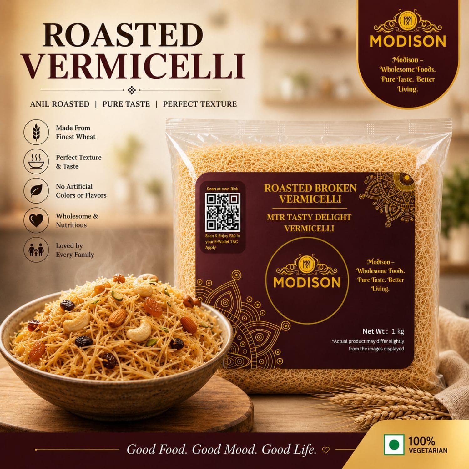 MODISON Roasted Broken Vermicelli, Wheat Semolina Sevai, 1 kg thumbnail 10