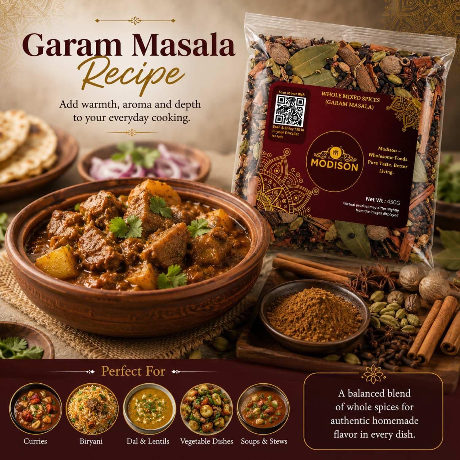 MODISON Whole Garam Masala Mixed Spices Blend 450g thumbnail 12