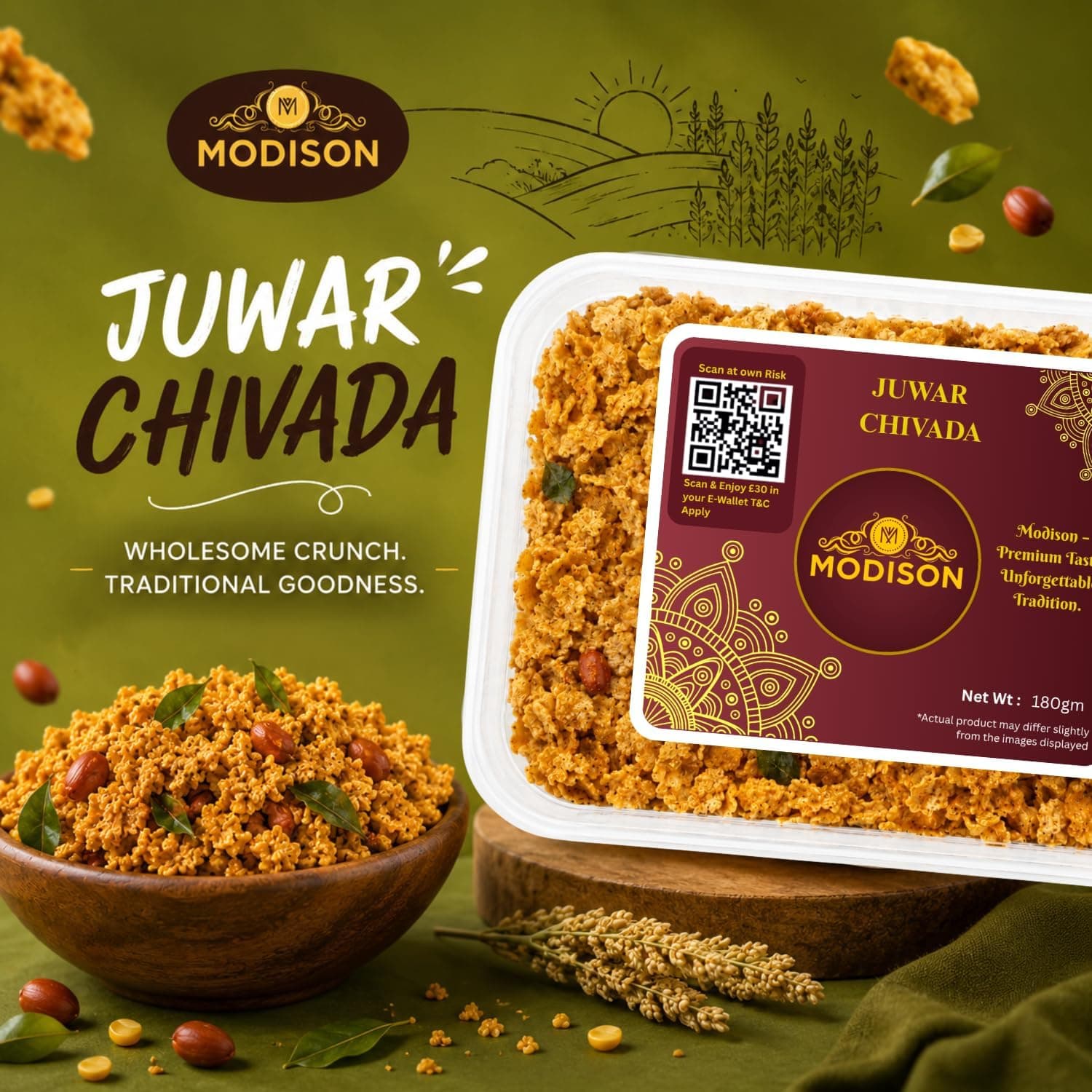 MODISON Jowar Chivda Indian Namkeen Crispy Sorghum Millet 180g thumbnail 12