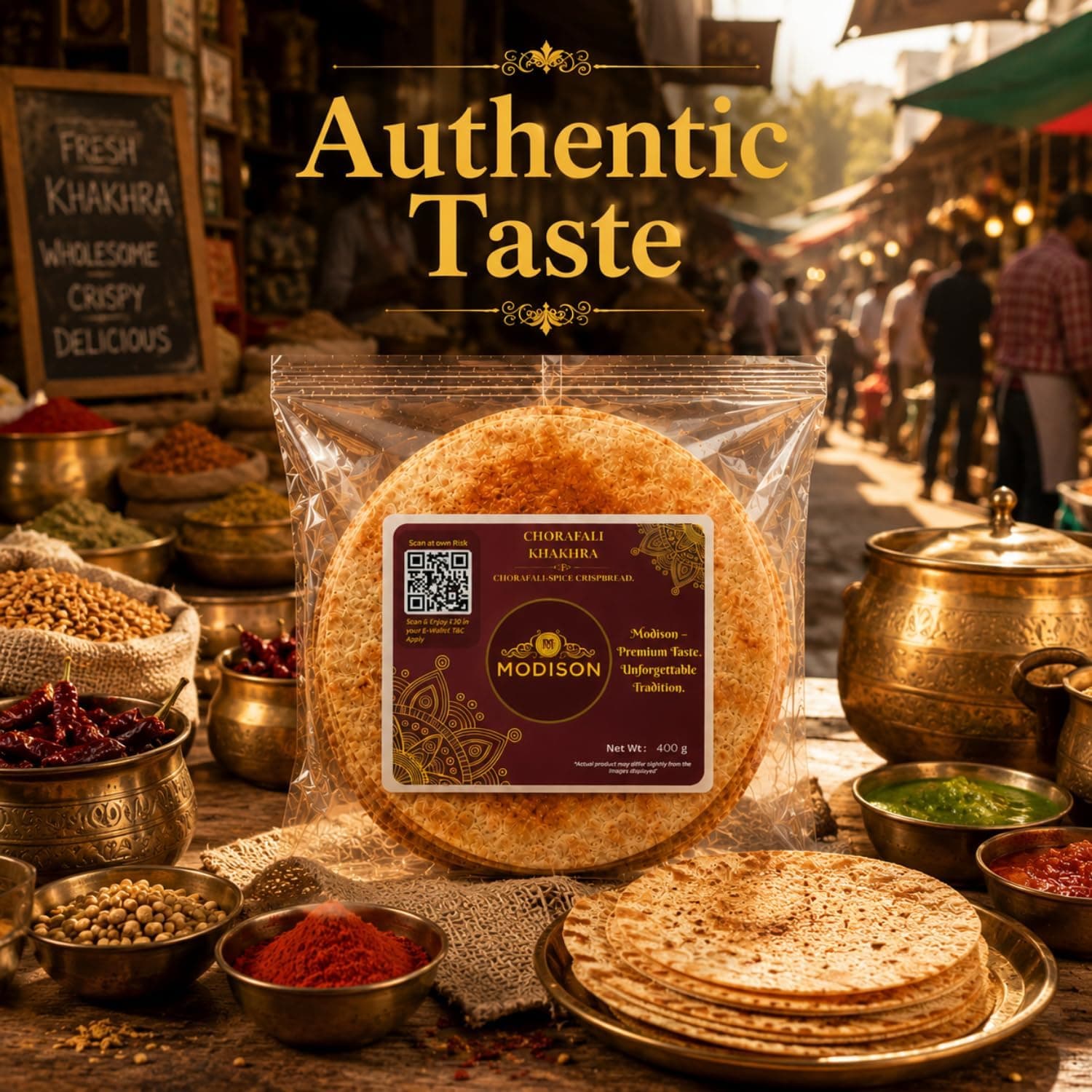 MODISON Chorafali Khakhra Whole Wheat Crispbread Roasted 400g thumbnail 11