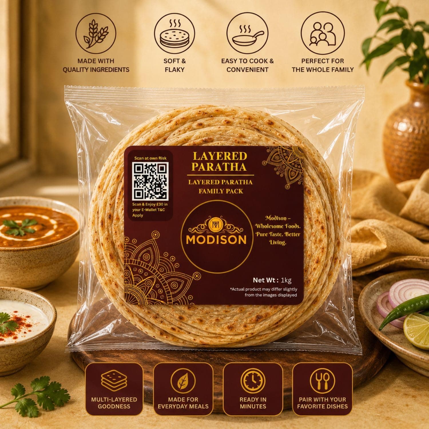 MODISON Layered Paratha Family Pack Frozen Indian Flatbread 1kg thumbnail 12