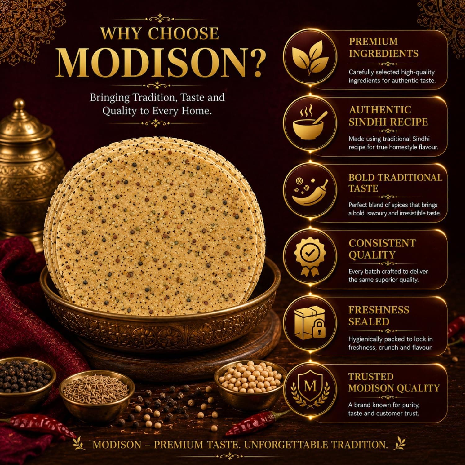 MODISON Sindhi Special Indian Papad Black Pepper Cumin 200g thumbnail 12