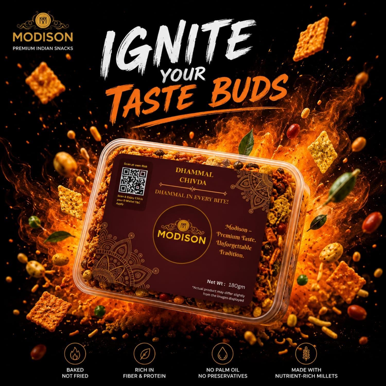 MODISON Dhammal Chivda Indian Namkeen Spicy Crunchy Mix 180g thumbnail 10