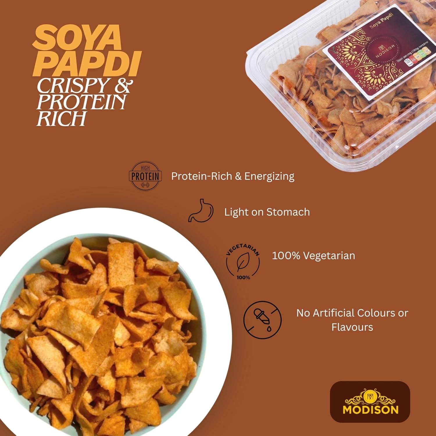 MODISON Soya Papdi Healthy Snacks Crispy Protein Rich 180g thumbnail 11