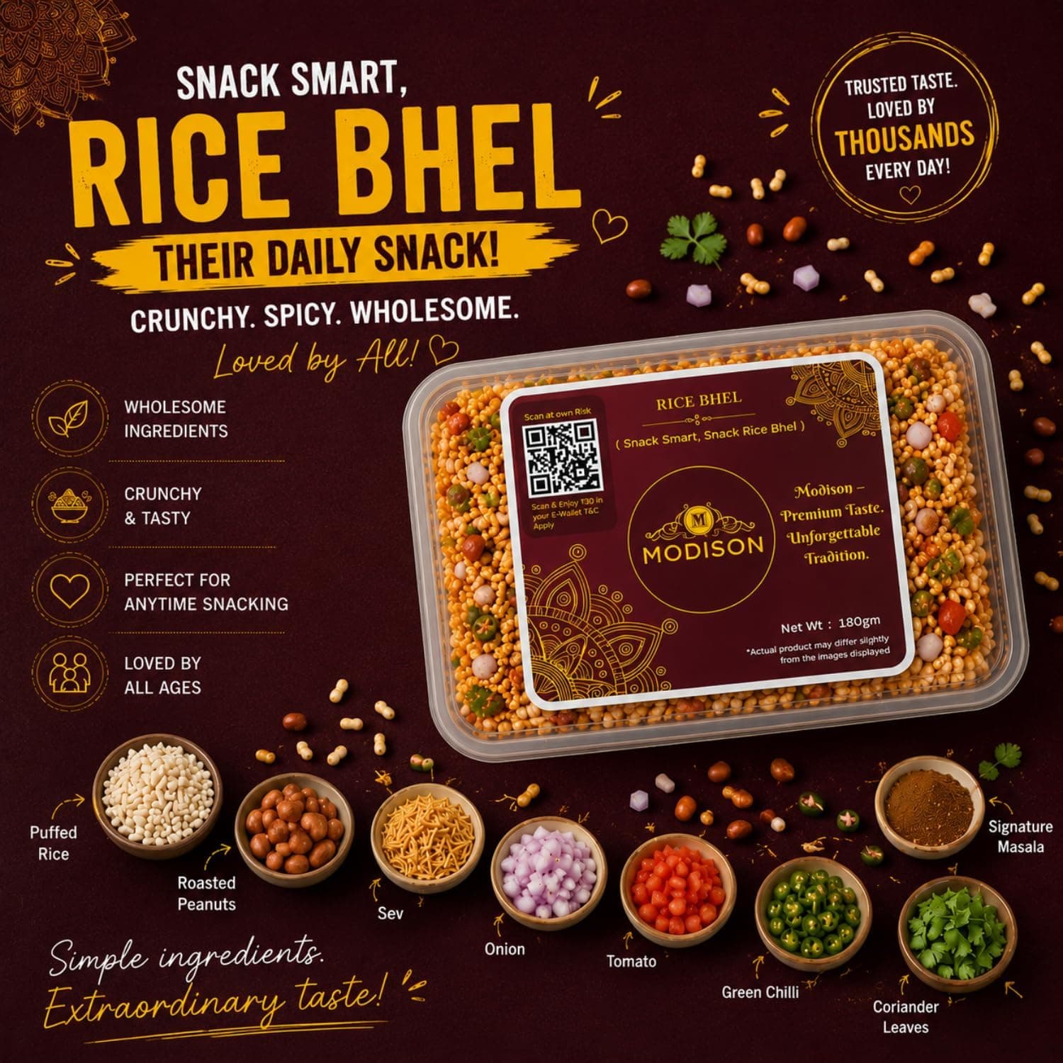 MODISON Rice Bhel Indian Namkeen Crispy Puffed Grain 180g thumbnail 10