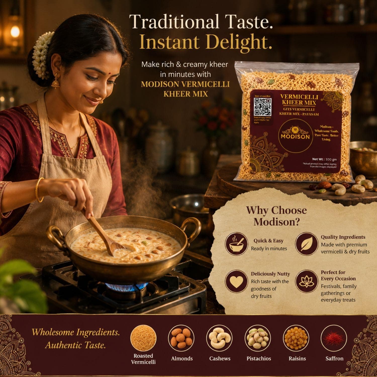 MODISON Vermicelli Kheer Mix Instant Payasam Dessert Mix 100g thumbnail 12