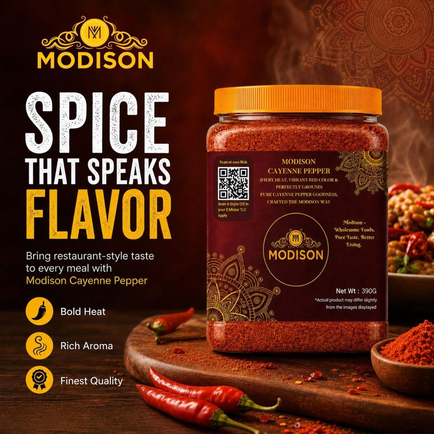 MODISON Cayenne Pepper 390g - Ground Red Pepper Seasoning | Hot Chilli Spice for Cooking, BBQ, Marinades, Curries & Sauces | Natural Vegan Gluten Free Cayenne Pepper for Meat, Vegetables & Soups. thumbnail 12