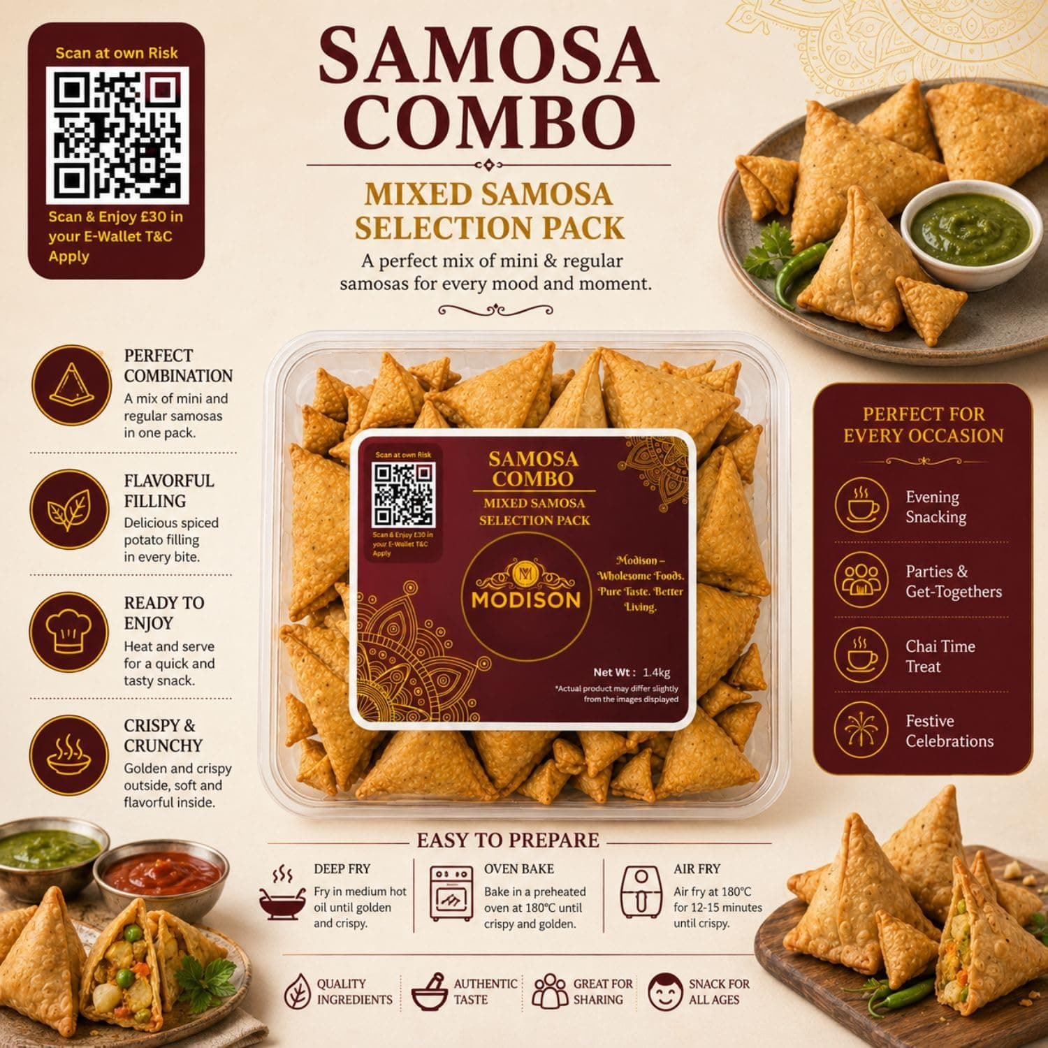 MODISON Samosa Combo Cocktail & Punjabi Frozen Indian Snack 1.4kg thumbnail 10