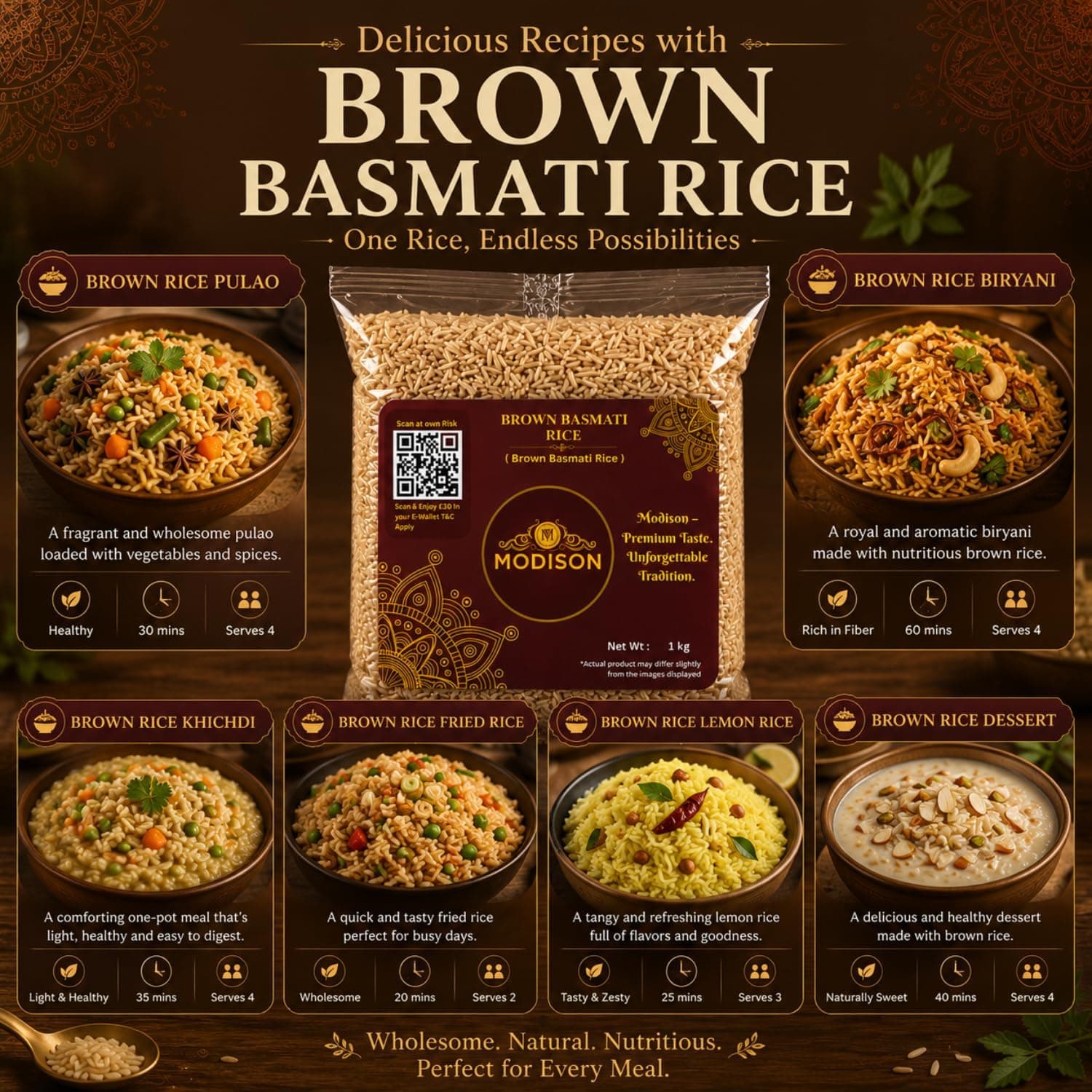 MODISON Brown Basmati Rice Wholegrain Long Grain Rice 1kg Vegan thumbnail 12