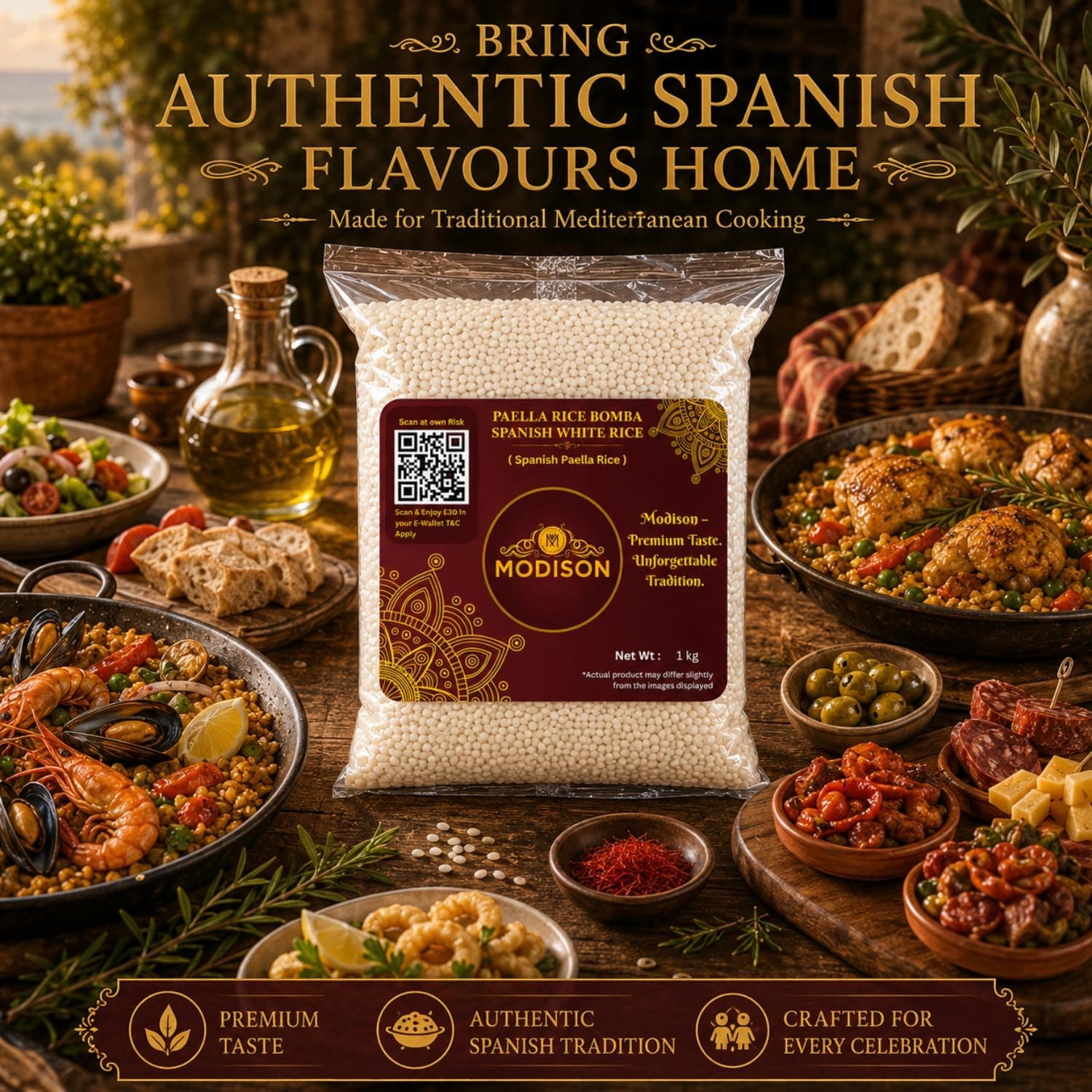 MODISON Spanish Bomba Rice Paella Rice Gluten Free Vegan 1kg thumbnail 10