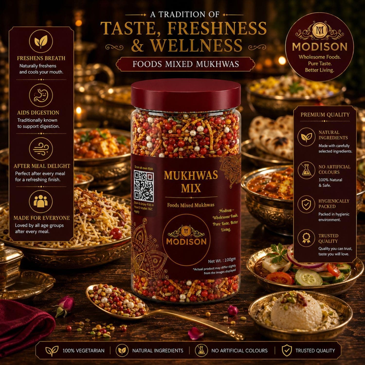 MODISON Mukhwas Mix Indian Mouth Freshener Rose Flavoured 100g thumbnail 12