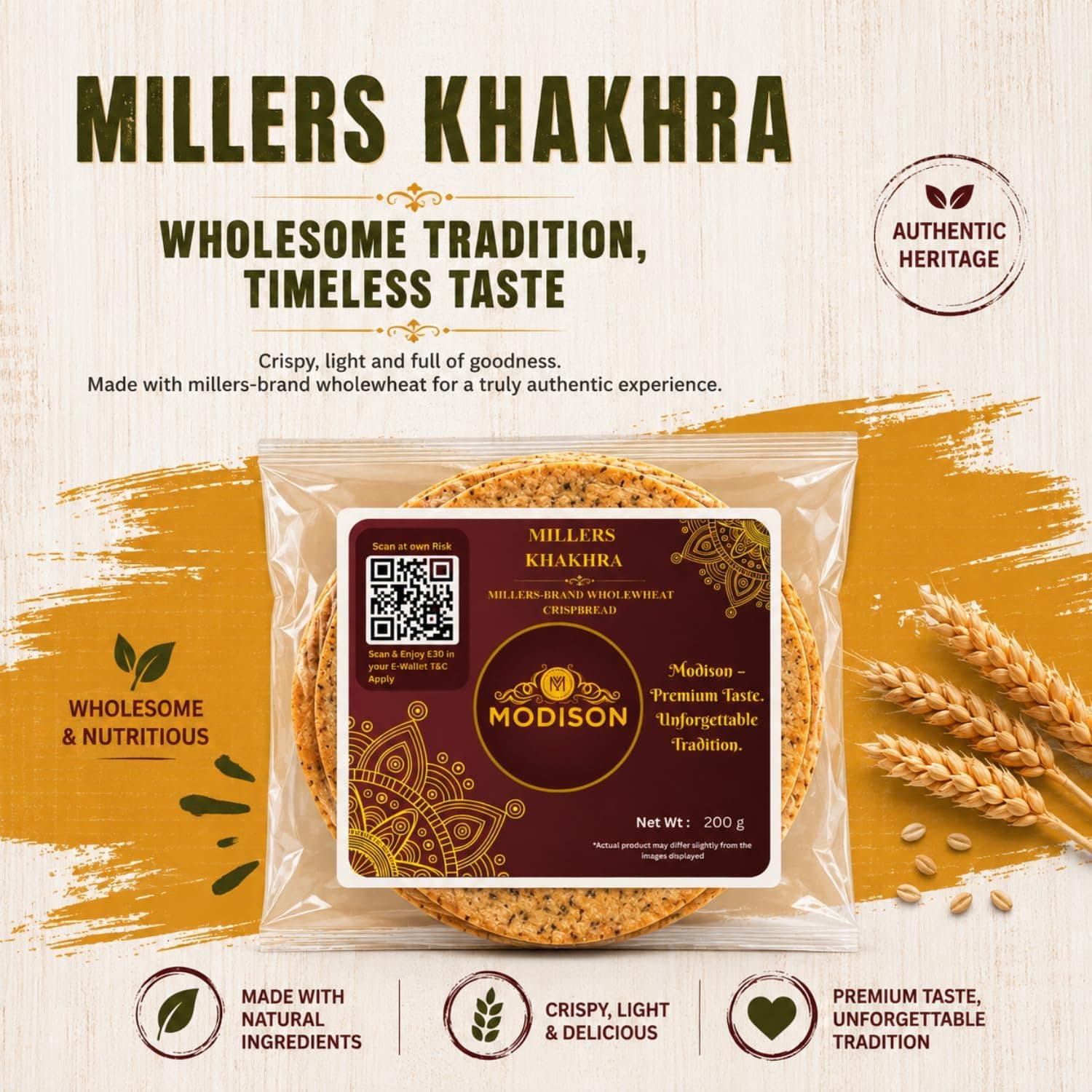 MODISON Millers Khakhra Whole Wheat Multi Millet Crispbread 200g thumbnail 11