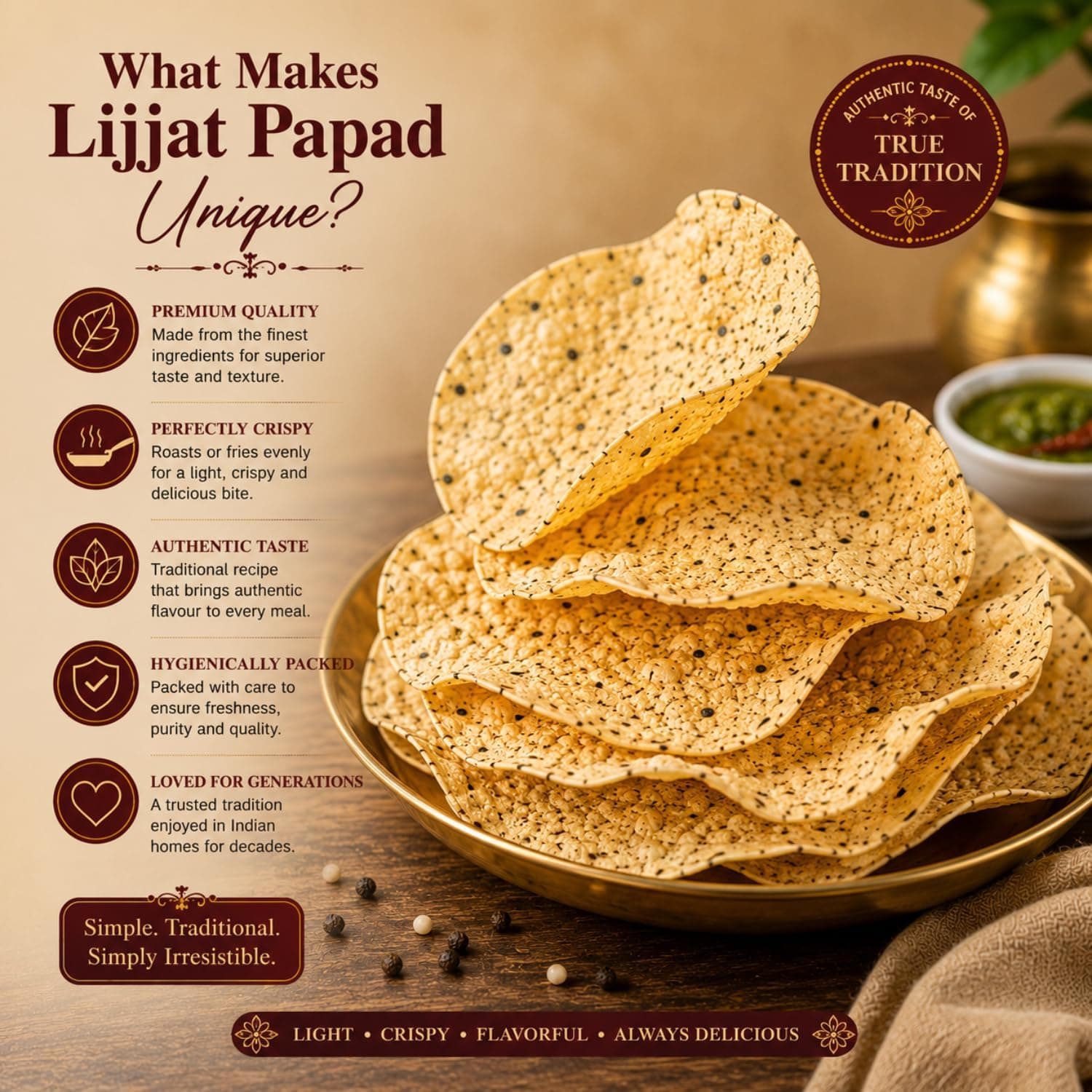 MODISON Plain Urad Papad Indian Papad Crispy Lentil Wafer 200g thumbnail 10