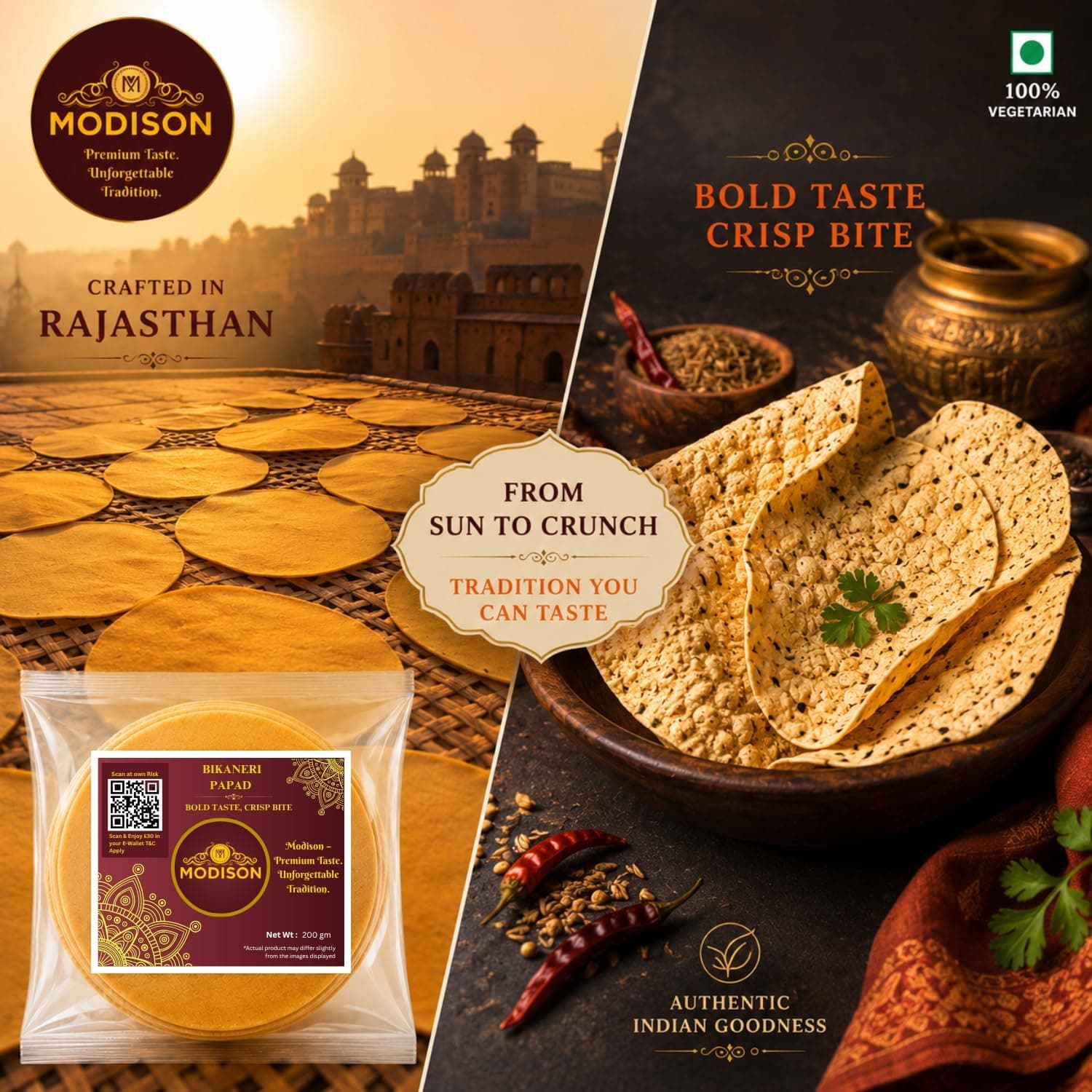 MODISON Bikaneri Papad Indian Papad Crispy Rajasthani 200g thumbnail 10