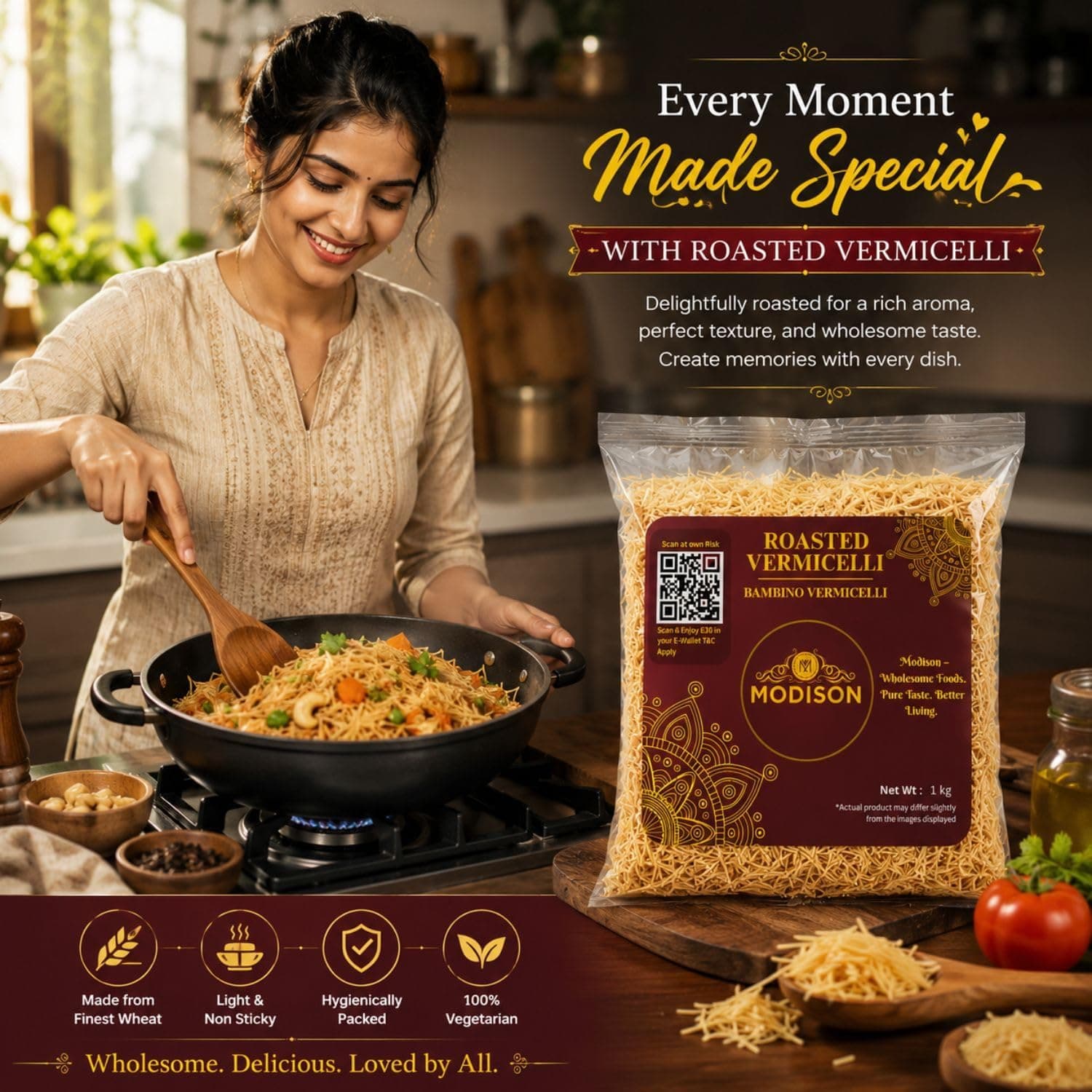 MODISON Roasted Vermicelli Premium Wheat Semolina Ready to Cook 1kg thumbnail 12