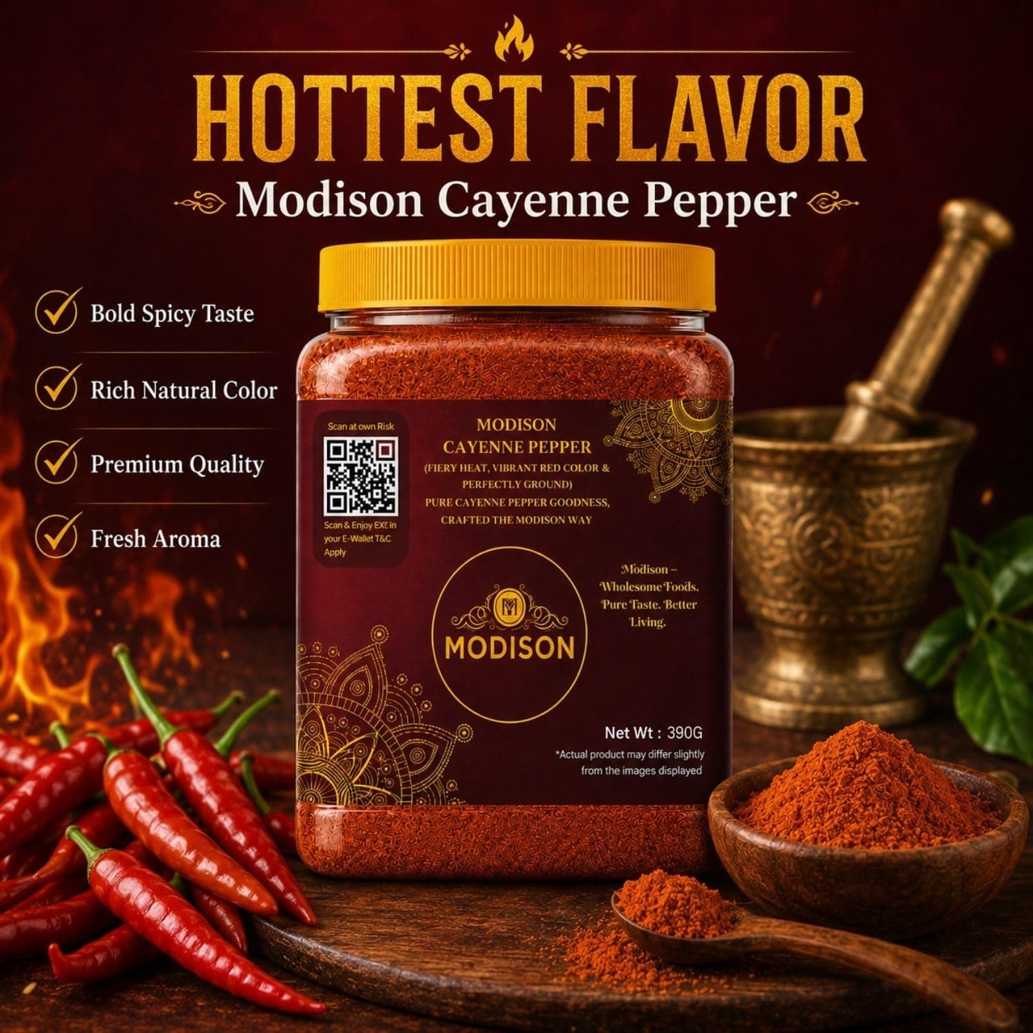 MODISON Cayenne Pepper 390g - Ground Red Pepper Seasoning | Hot Chilli Spice for Cooking, BBQ, Marinades, Curries & Sauces | Natural Vegan Gluten Free Cayenne Pepper for Meat, Vegetables & Soups. thumbnail 11