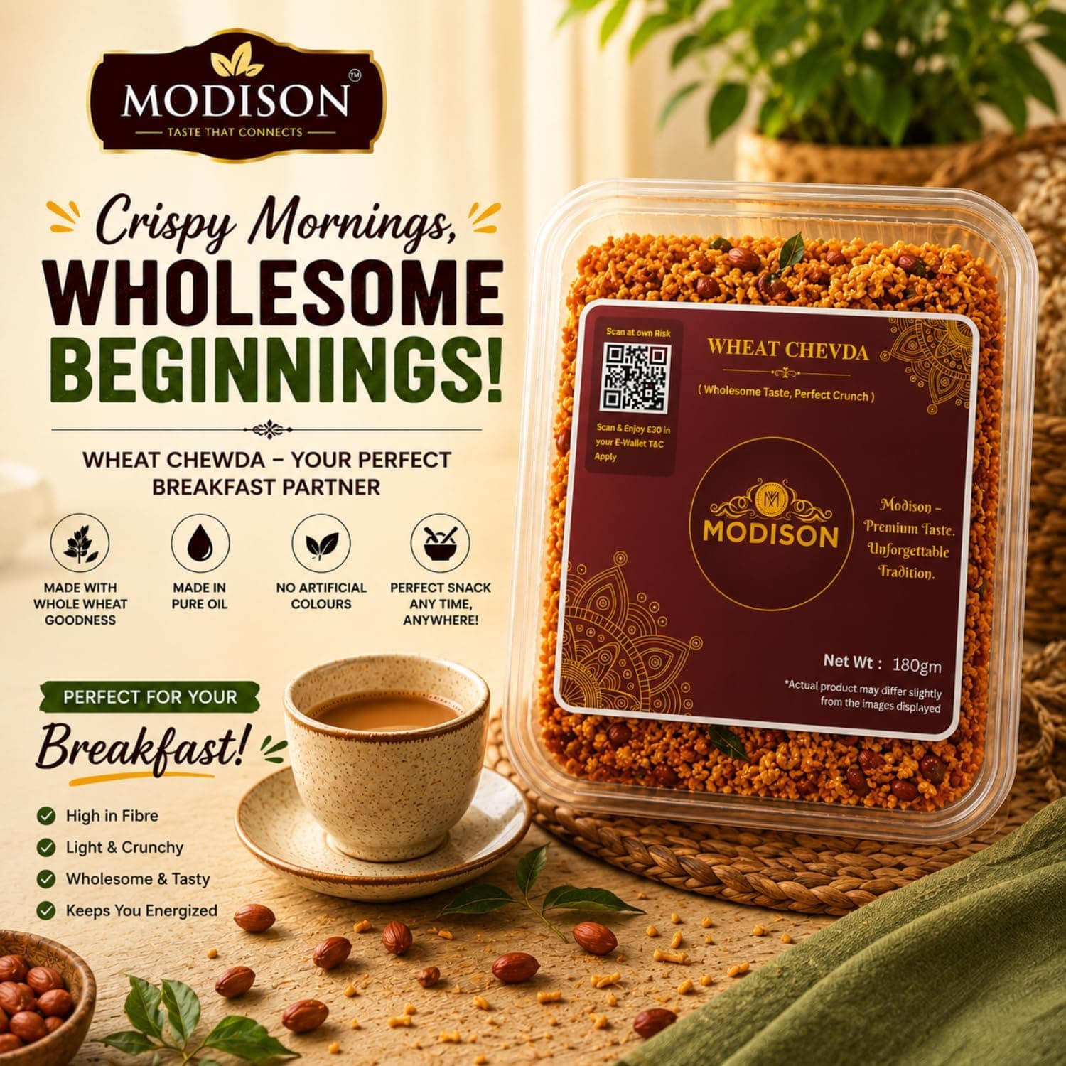 MODISON Wheat Chevda Indian Namkeen Crispy Flakes Mix 180g thumbnail 12