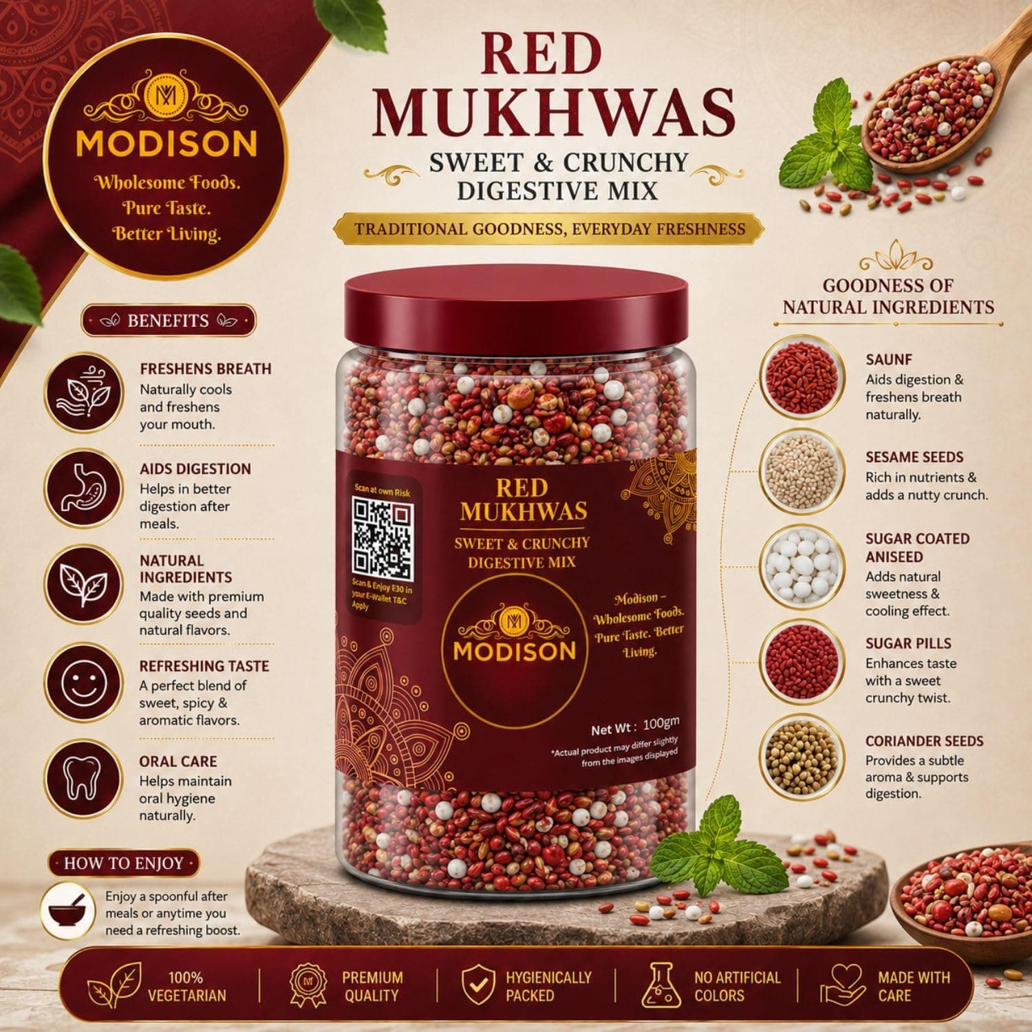 MODISON Red Mukhwas Indian Mouth Freshener Aniseed Coriander 100g thumbnail 10