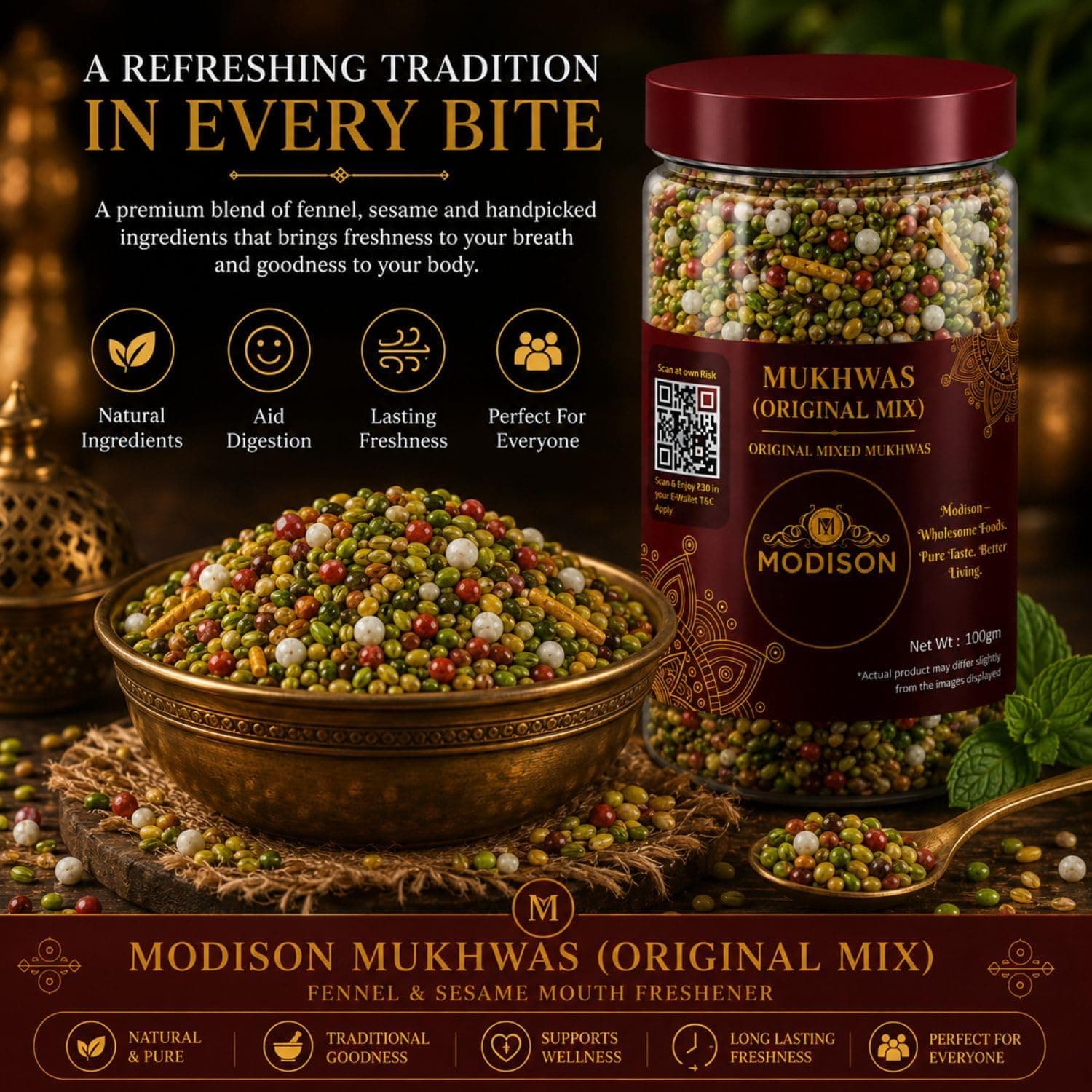 MODISON Original Mix Indian Mouth Freshener Crunchy Saunf 100g thumbnail 12