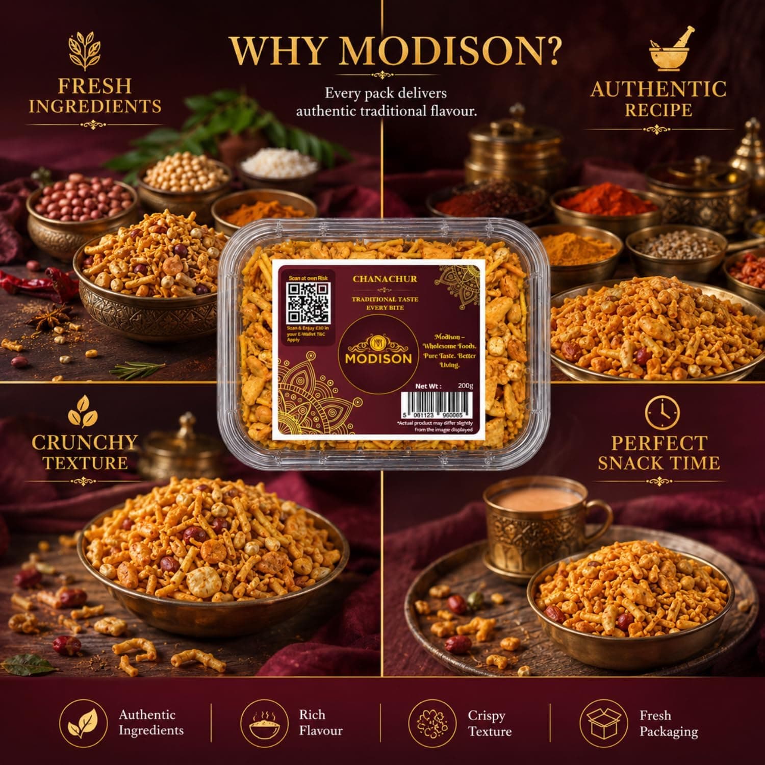 MODISON Chanachur Indian Namkeen Snack Traditional Savoury 200g thumbnail 10