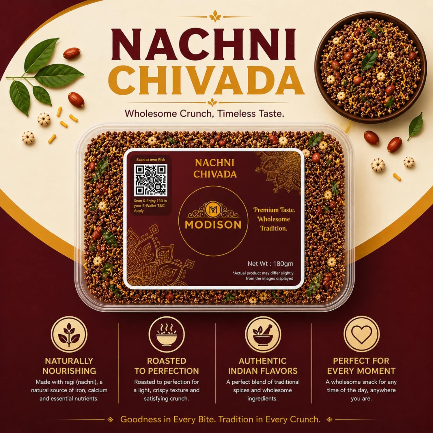 MODISON Nachni Chivada Indian Namkeen Roasted Ragi Millet 180g thumbnail 12