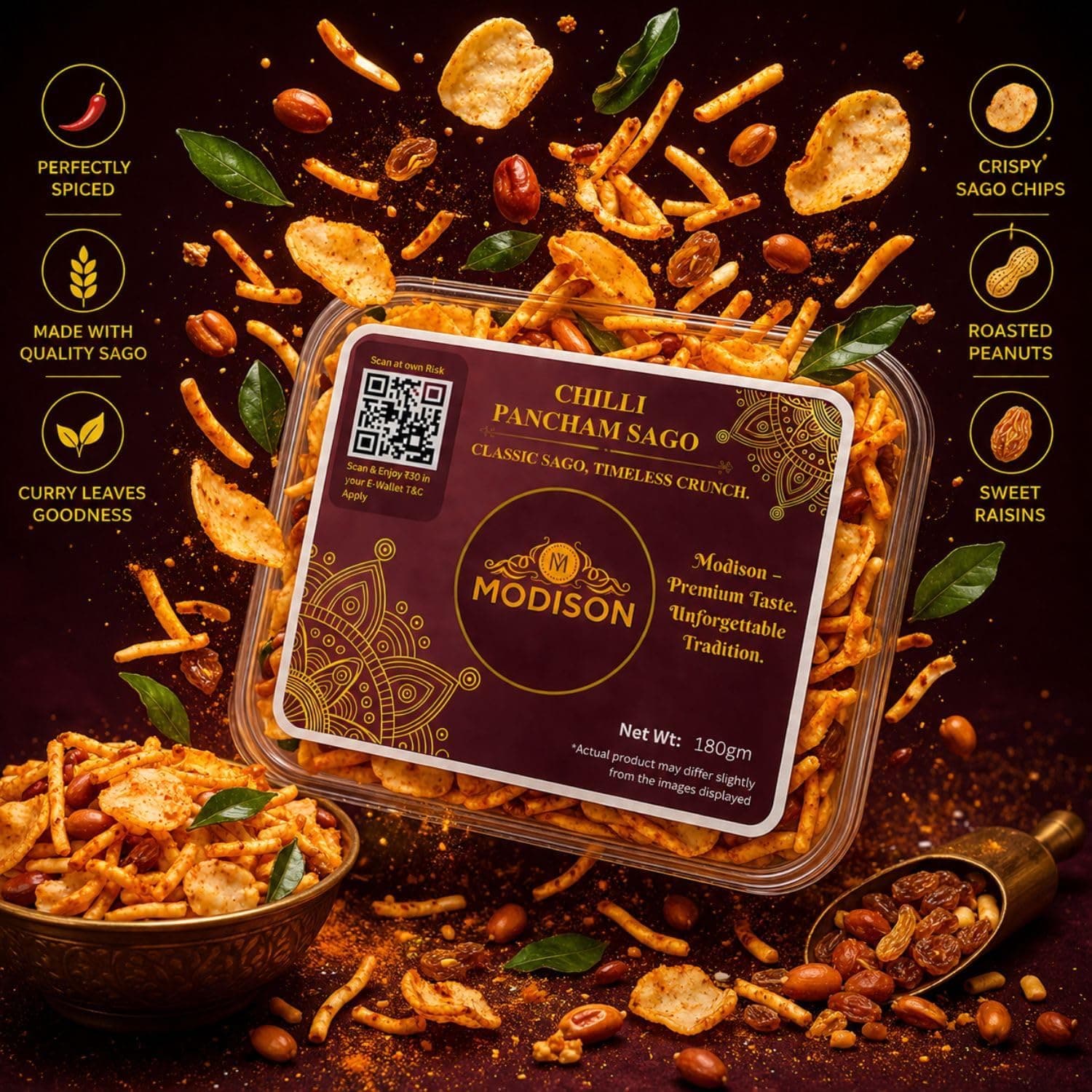 MODISON Chilli Pancham Sago Indian Namkeen Spicy Sabudana 180g thumbnail 9