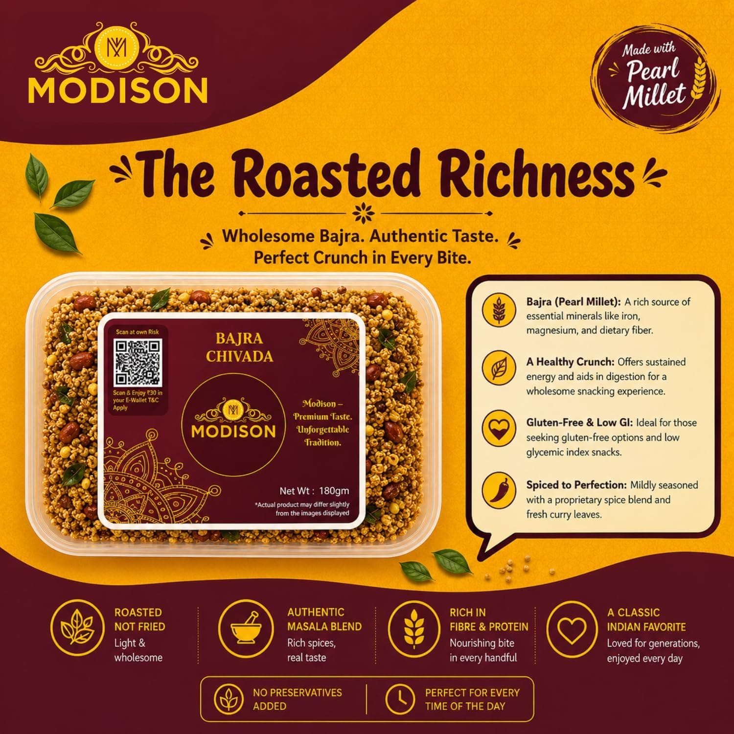 MODISON Bajra Chivda Indian Namkeen Crispy Pearl Millet 180g thumbnail 9