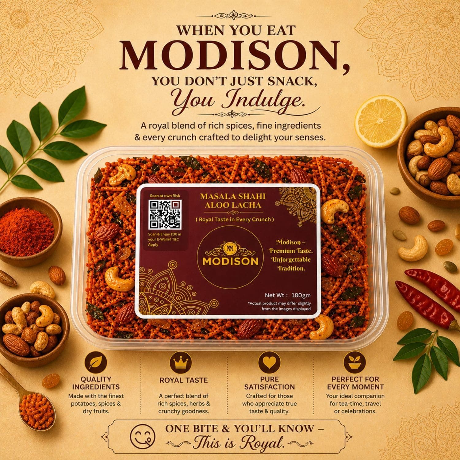 MODISON Masala Shahi Aloo Lacha Indian Namkeen Spicy Potato 180g thumbnail 12