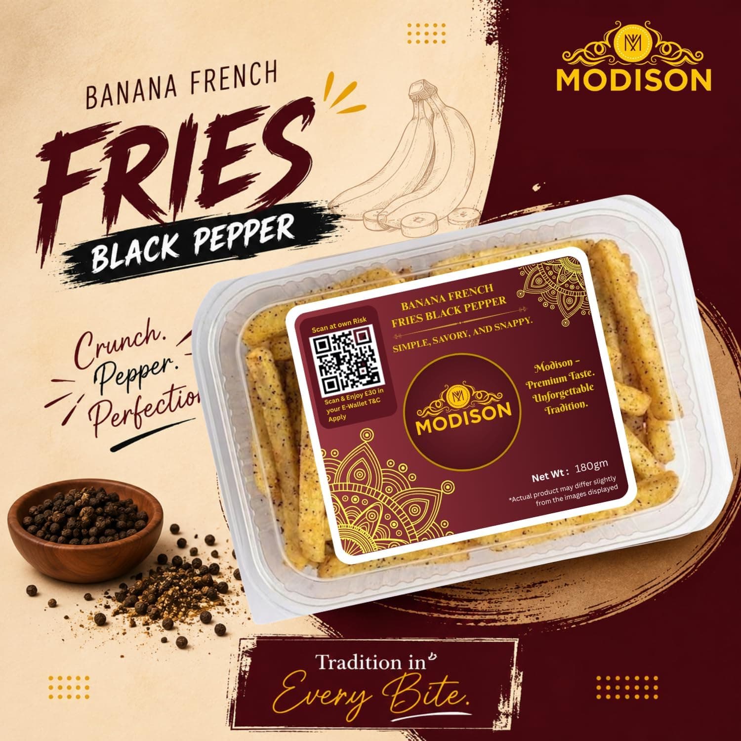 MODISON Banana French Fries Indian Snacks Black Pepper Kela 180g thumbnail 12