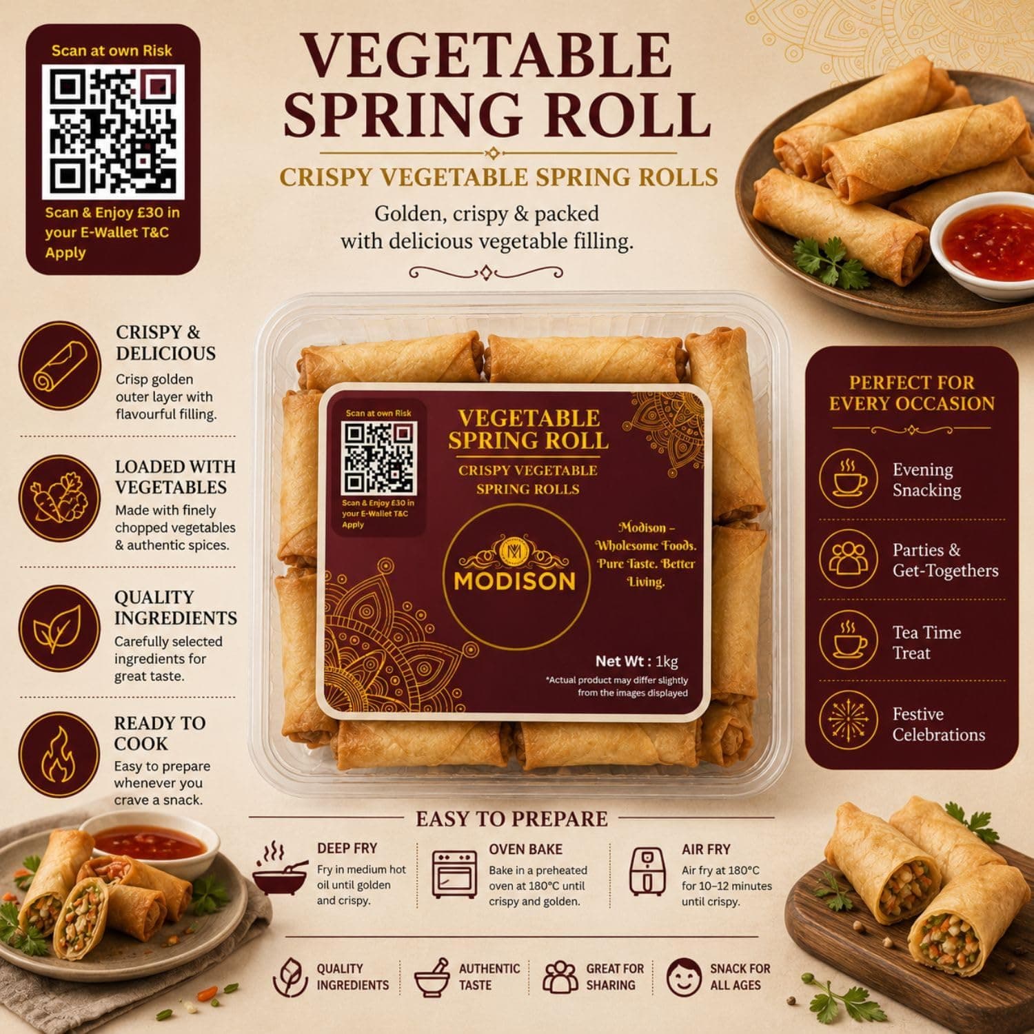 MODISON Vegetable Spring Roll Ready to Cook Frozen Snack 1kg thumbnail 10