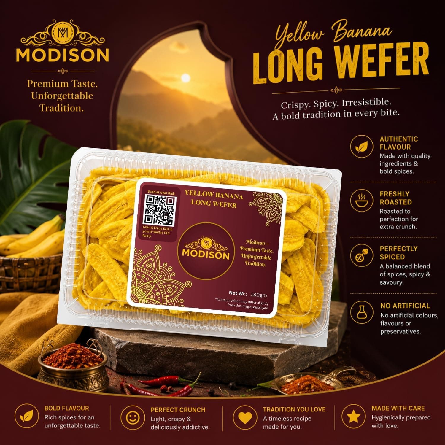 MODISON Yellow Banana Long Wafer Indian Snacks Crispy Kela 180g thumbnail 12