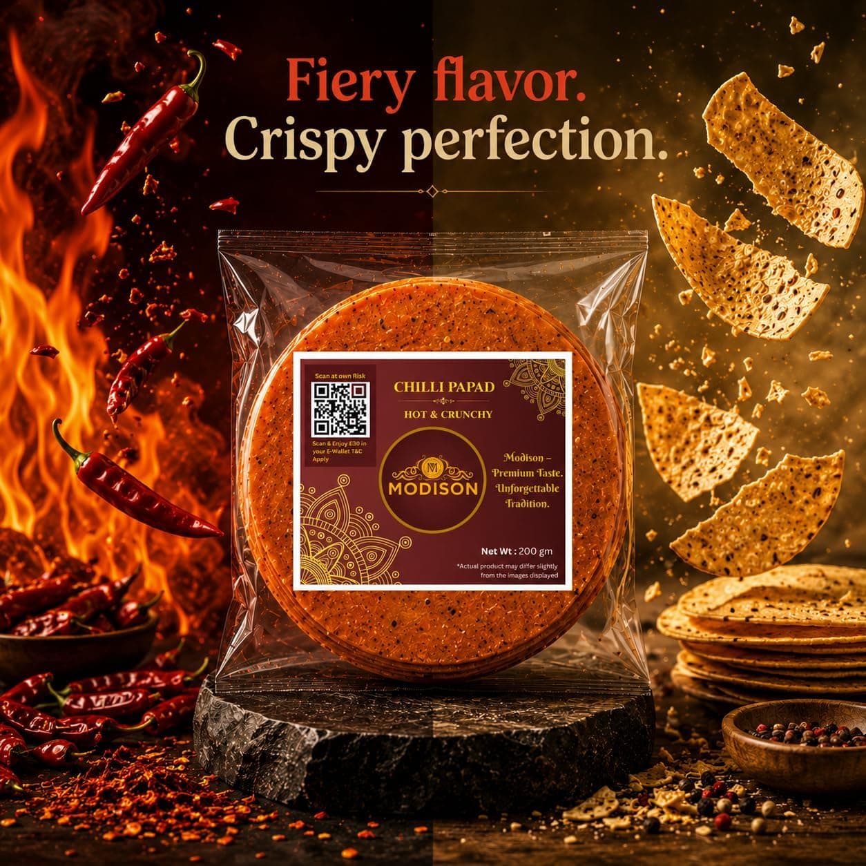 MODISON Chilli Papad Indian Papad Spicy Lentil Wafer 200g thumbnail 9