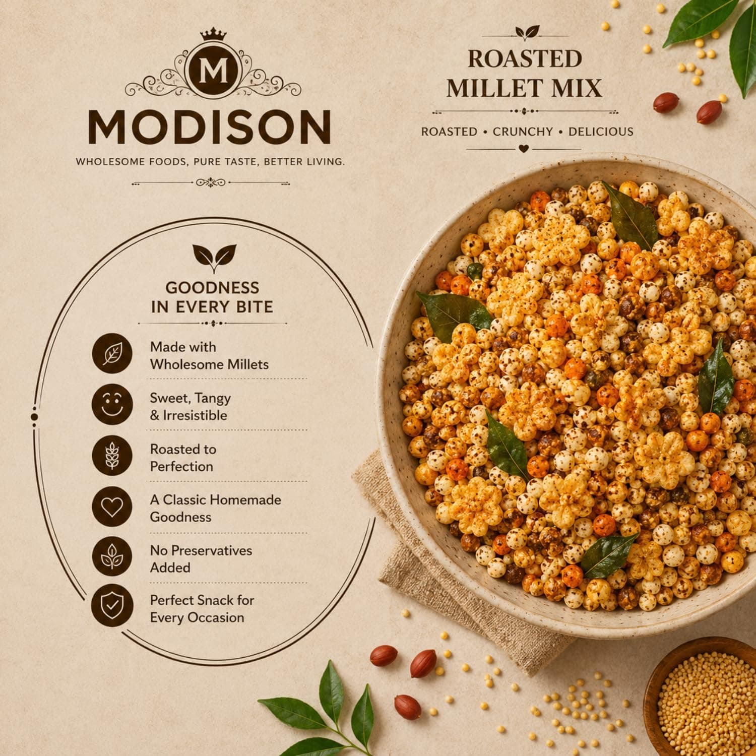 MODISON Roasted Millet Mix Indian Namkeen Crispy Multigrain 180g thumbnail 12