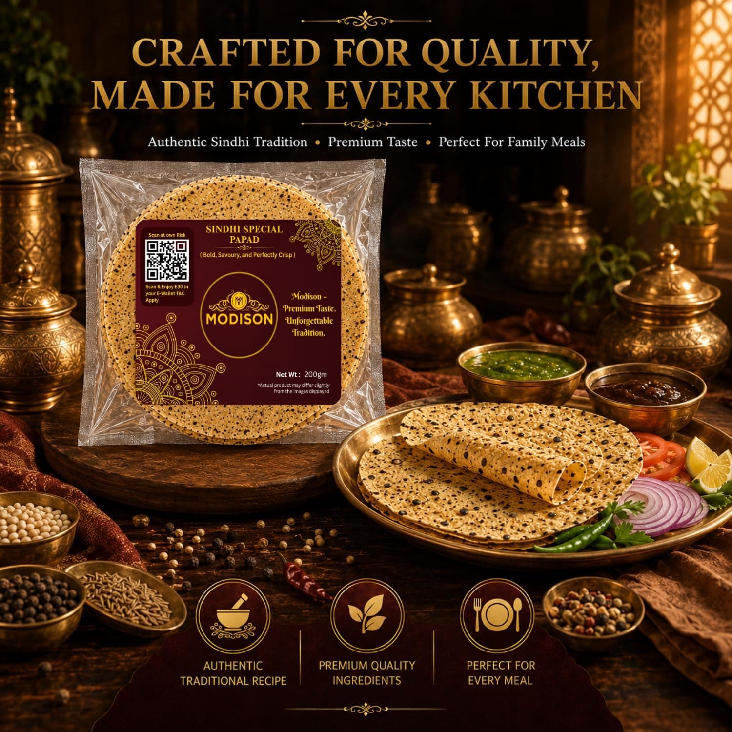 MODISON Sindhi Special Indian Papad Black Pepper Cumin 200g thumbnail 11