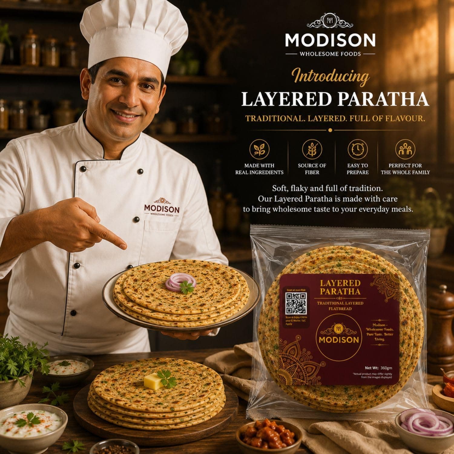 MODISON Layered Paratha Traditional Indian Flatbread Frozen 360g thumbnail 12