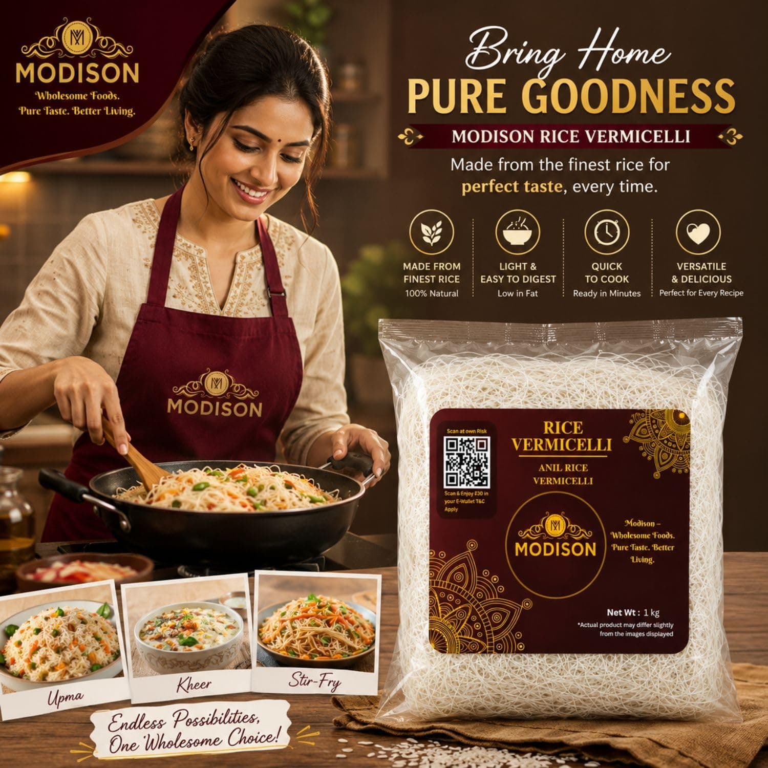 MODISON Rice Vermicelli Premium Rice Noodles Ready to Cook 1kg thumbnail 12