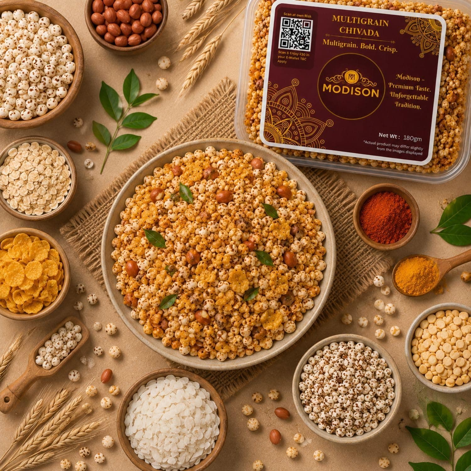MODISON Multigrain Chivada Indian Namkeen Crispy Millet Blend 180g thumbnail 11