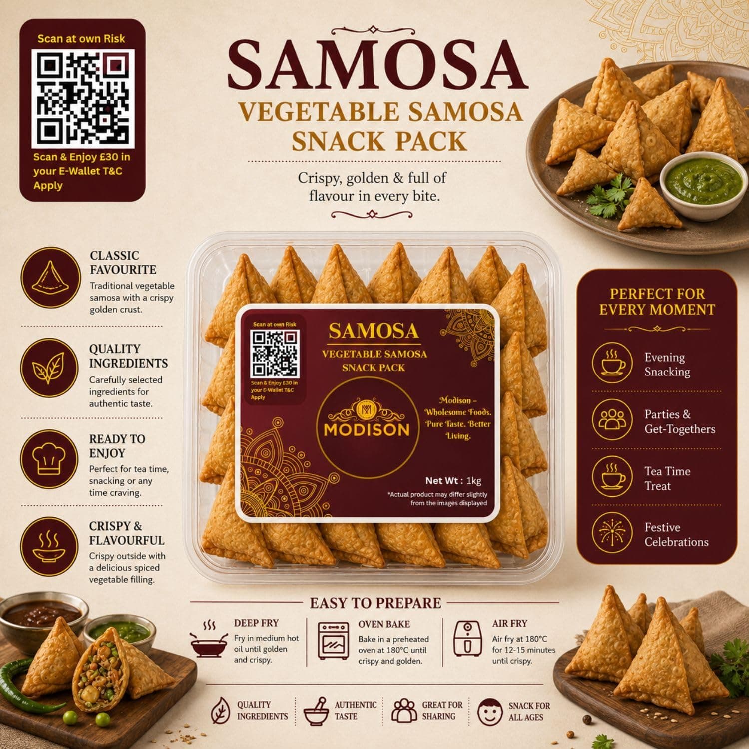 MODISON Samosa Traditional Frozen Indian Snack 1kg thumbnail 10