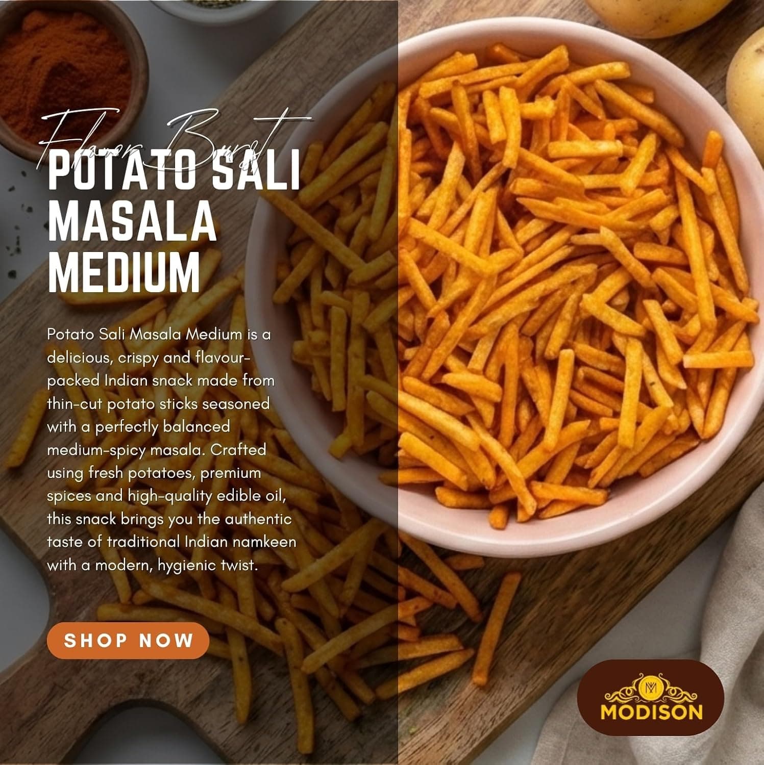 MODISON Potato Sali Masala Indian Snacks Crunchy Aloo Lachha 180g thumbnail 11