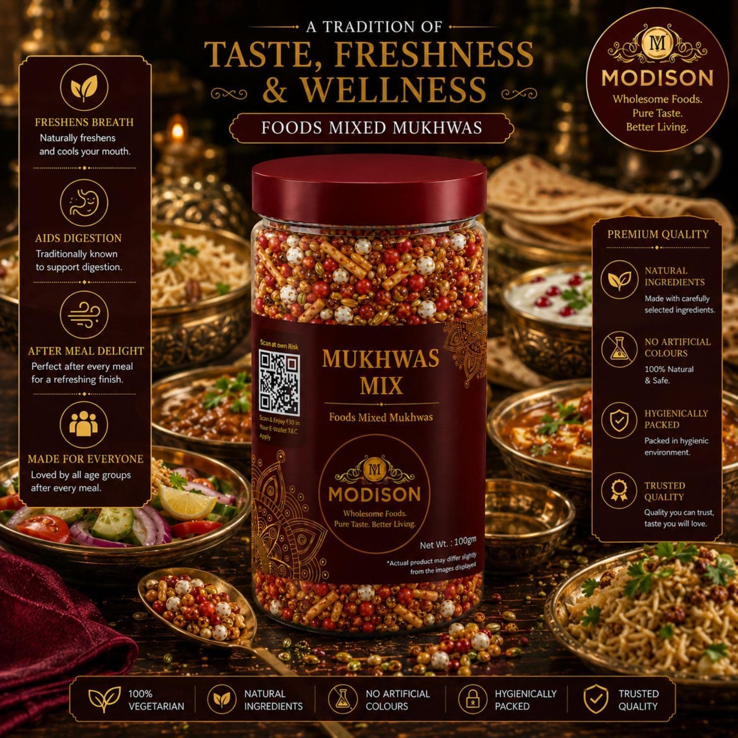 MODISON Mukhwas Mix Indian Mouth Freshener Rose Flavoured 100g thumbnail 10