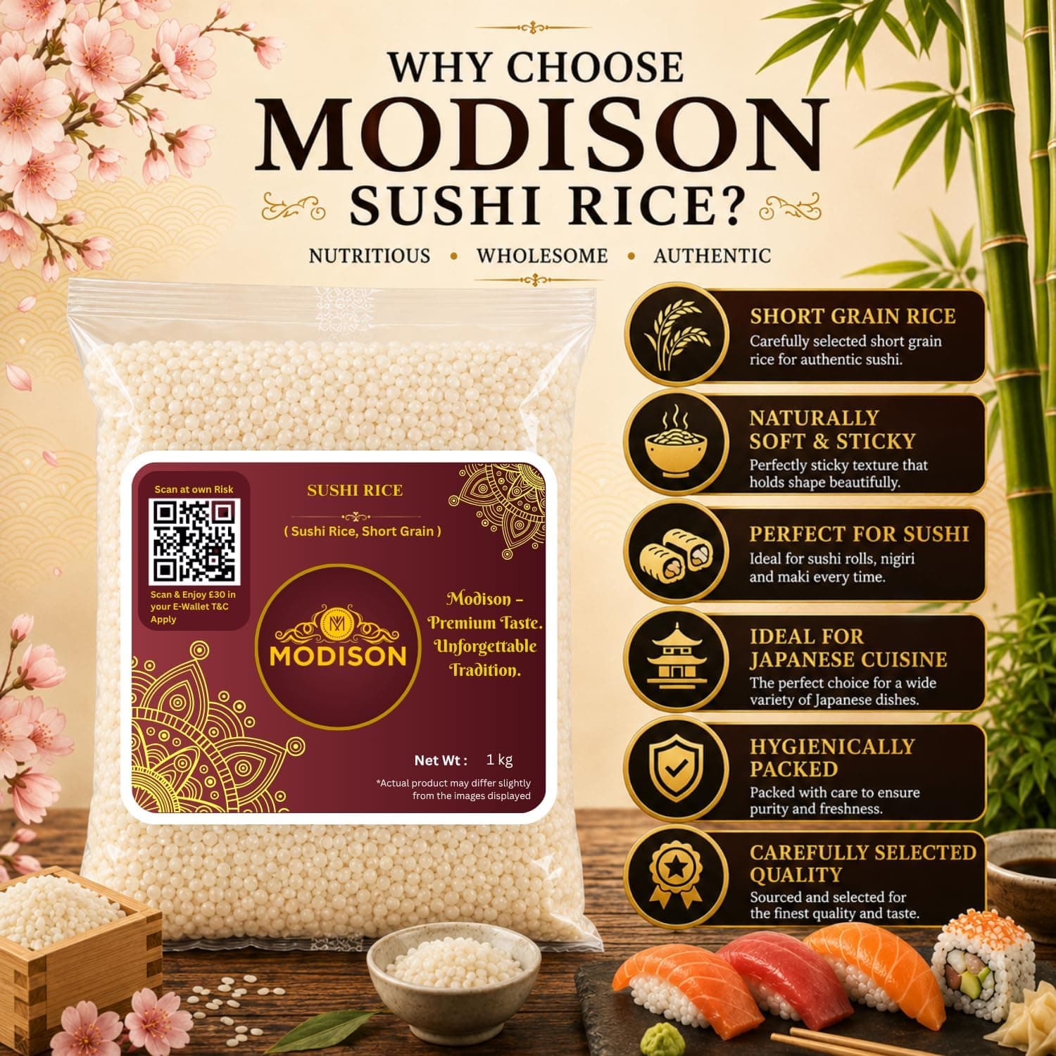 MODISON Sushi Rice Short Grain Rice Gluten Free Vegan 1kg thumbnail 11