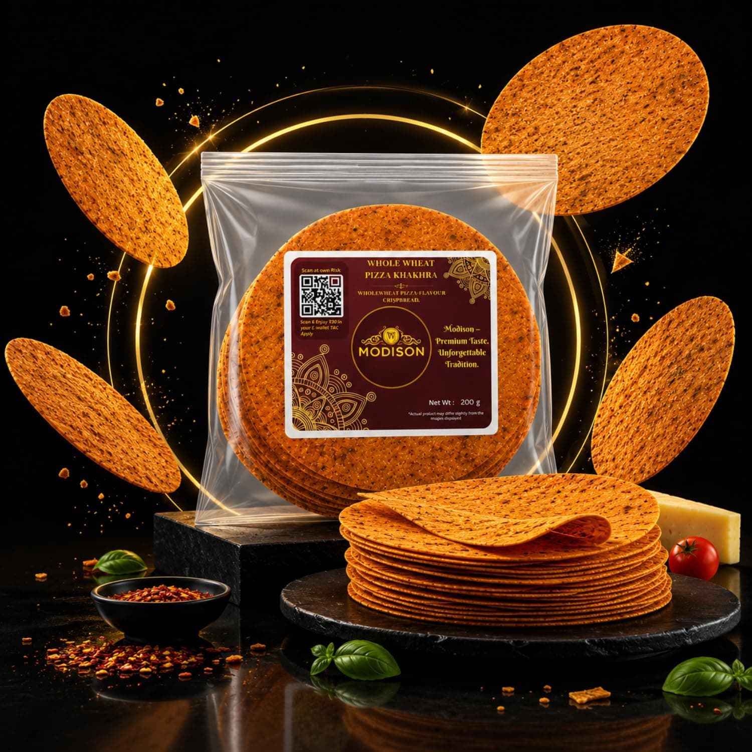 MODISON Whole Wheat Pizza Khakhra Crispy Snack Crispbread 200 g thumbnail 11