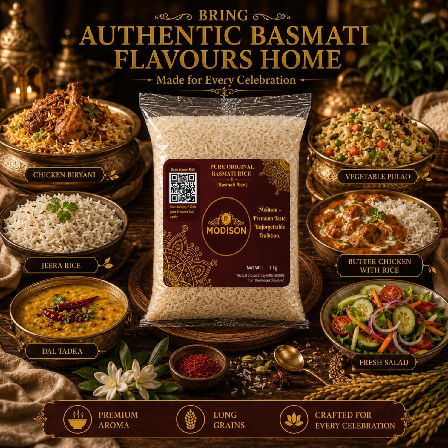 MODISON Pure Original Basmati Rice Long Grain Gluten Free 1kg thumbnail 9