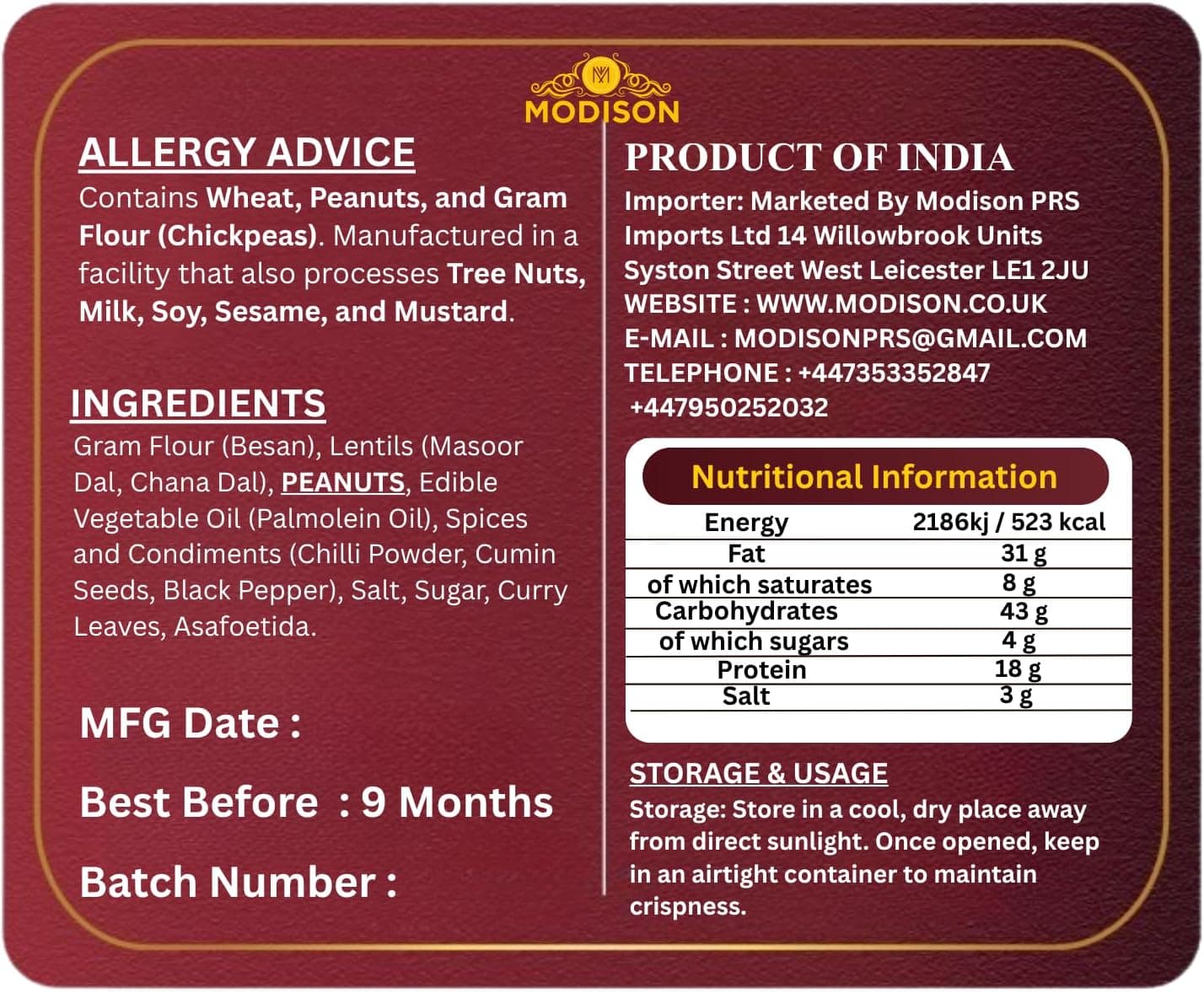 MODISON Dal Biji Indian Namkeen Snack Traditional Savoury 200g thumbnail 9