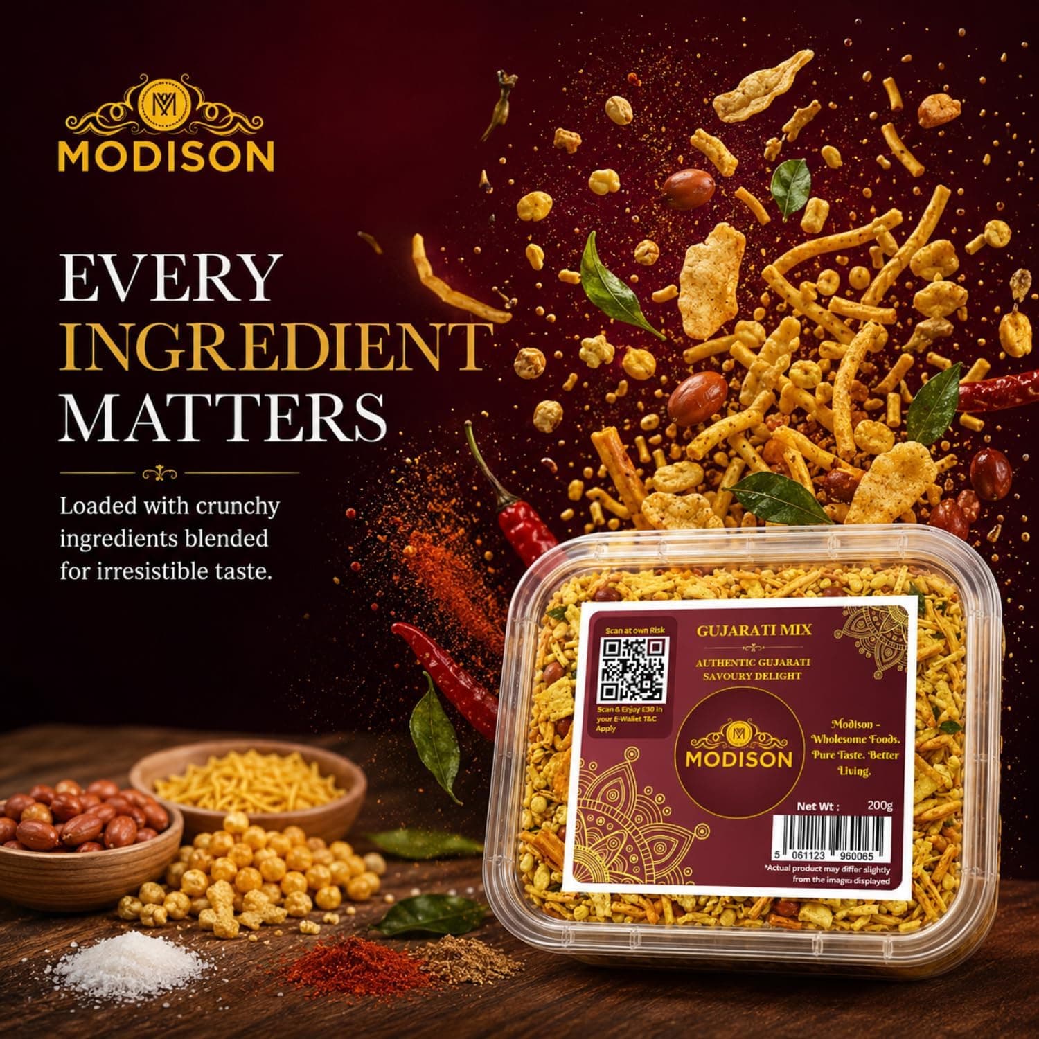 MODISON Gujarati Mix Indian Namkeen Snack Traditional Savoury 200g thumbnail 11