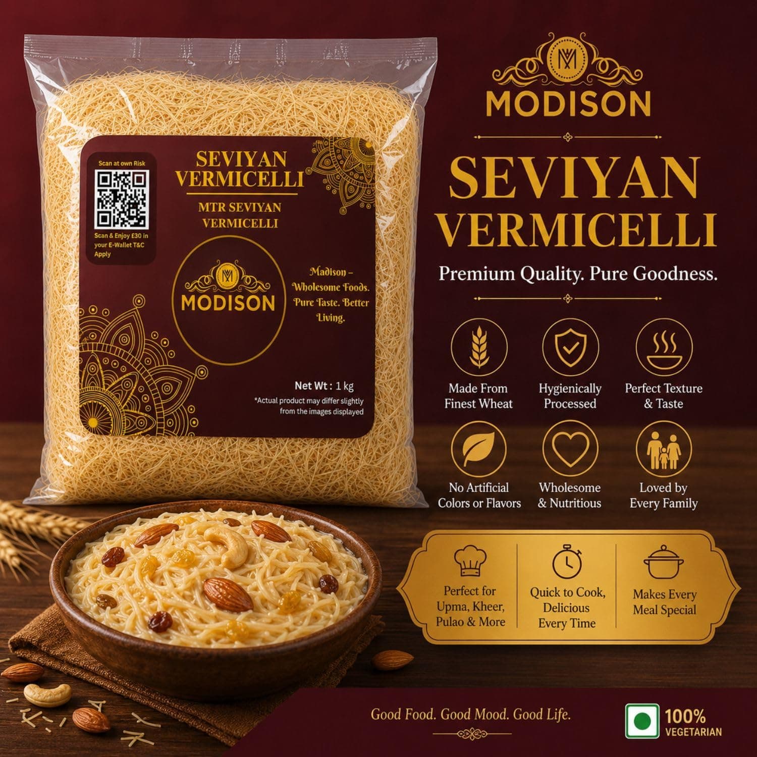 MODISON Seviyan Vermicelli Hard Wheat Semolina Pasta 1kg thumbnail 10