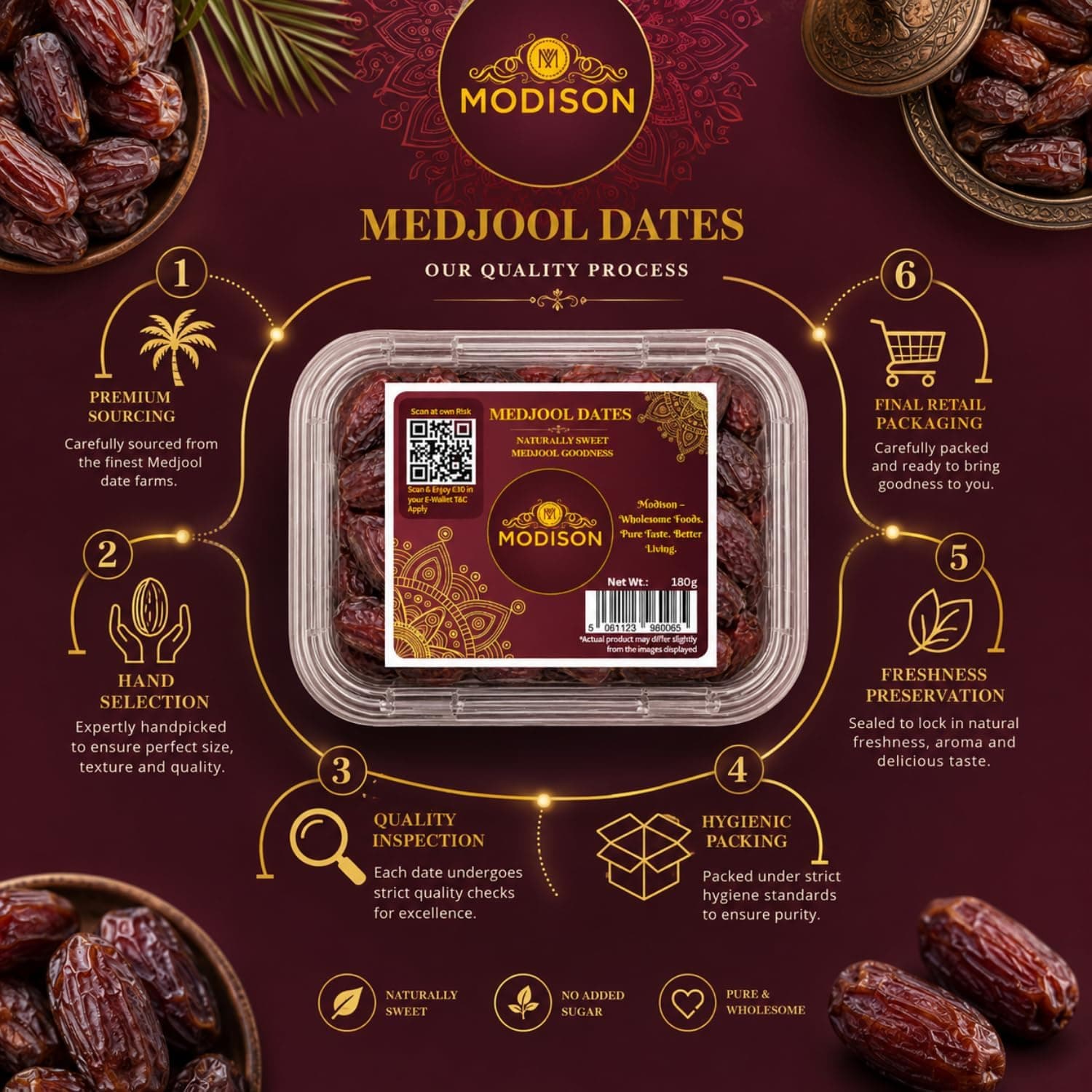 MODISON Medjool Dates Indian Dry Fruit Jumbo Khajoor Natural 180g thumbnail 10
