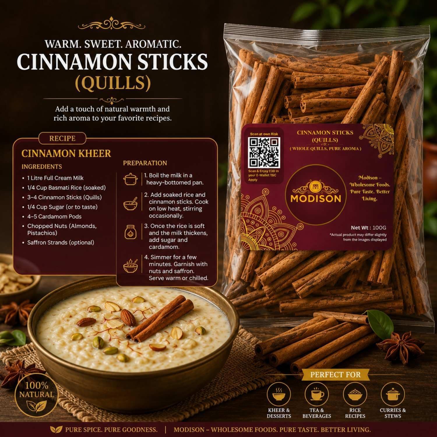 MODISON Cinnamon Sticks Quills Whole Spice Aromatic Bark 100g thumbnail 10