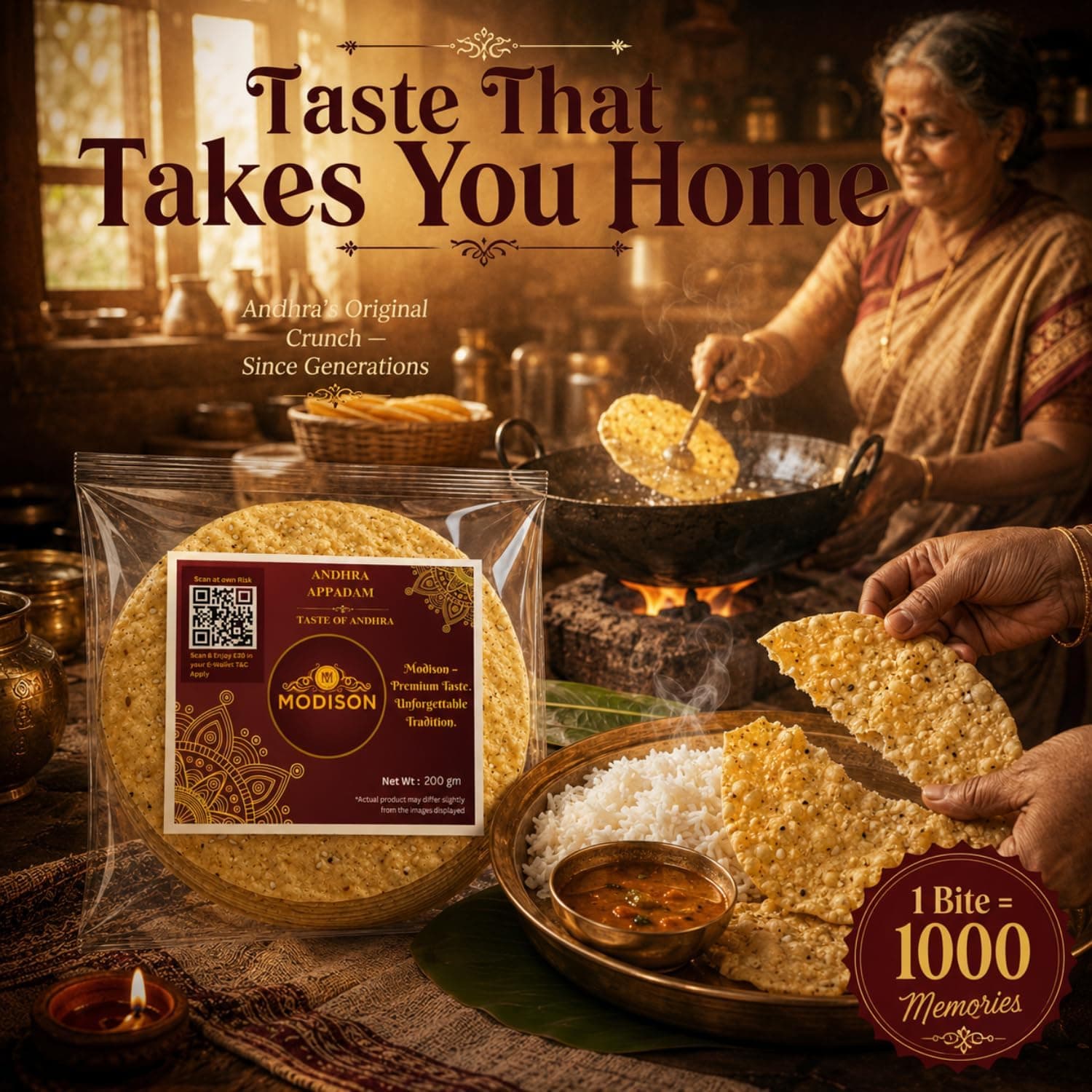 MODISON Andhra Appadam Indian Papad Crispy Lentil Wafer 200g thumbnail 11