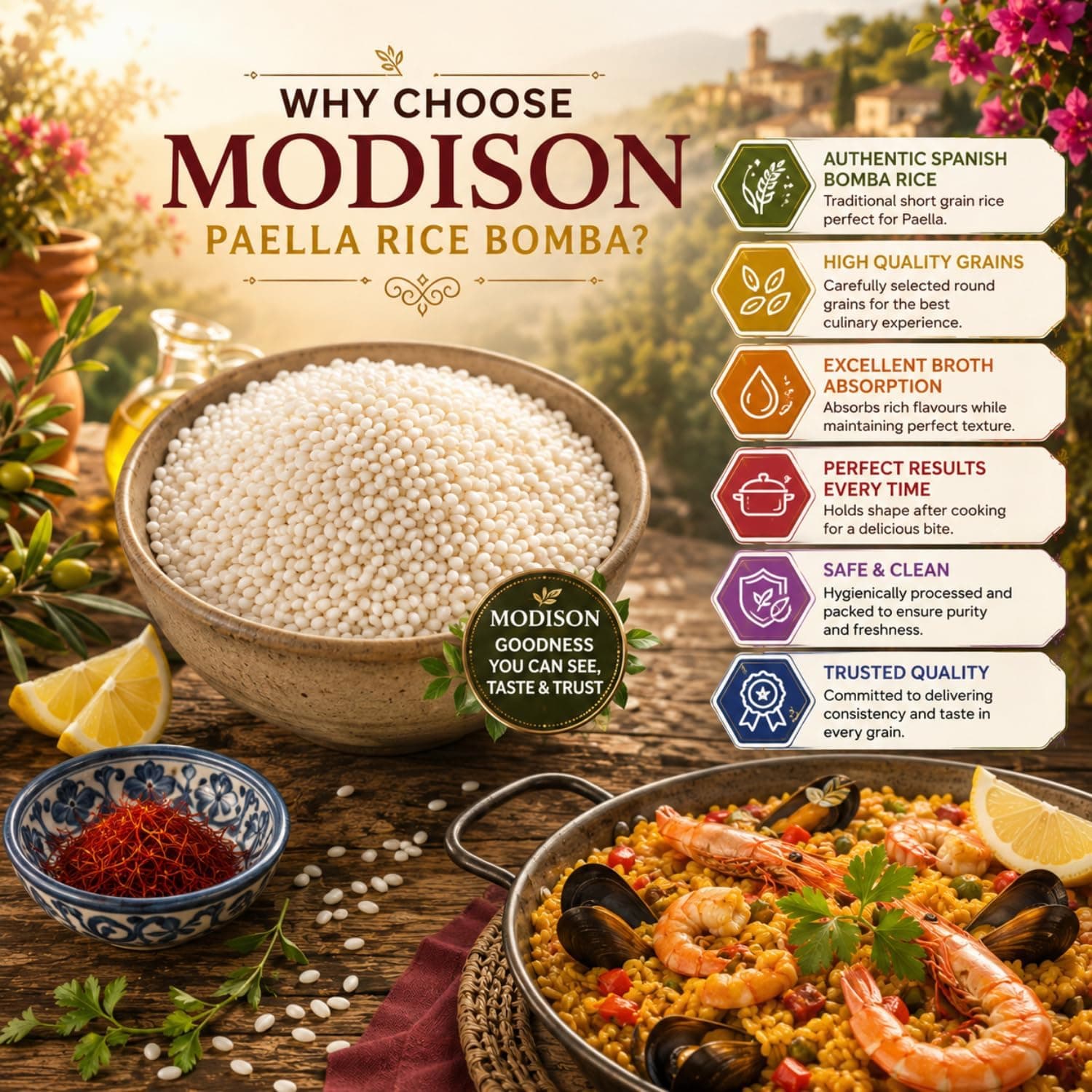MODISON Spanish Bomba Rice Paella Rice Gluten Free Vegan 1kg thumbnail 12